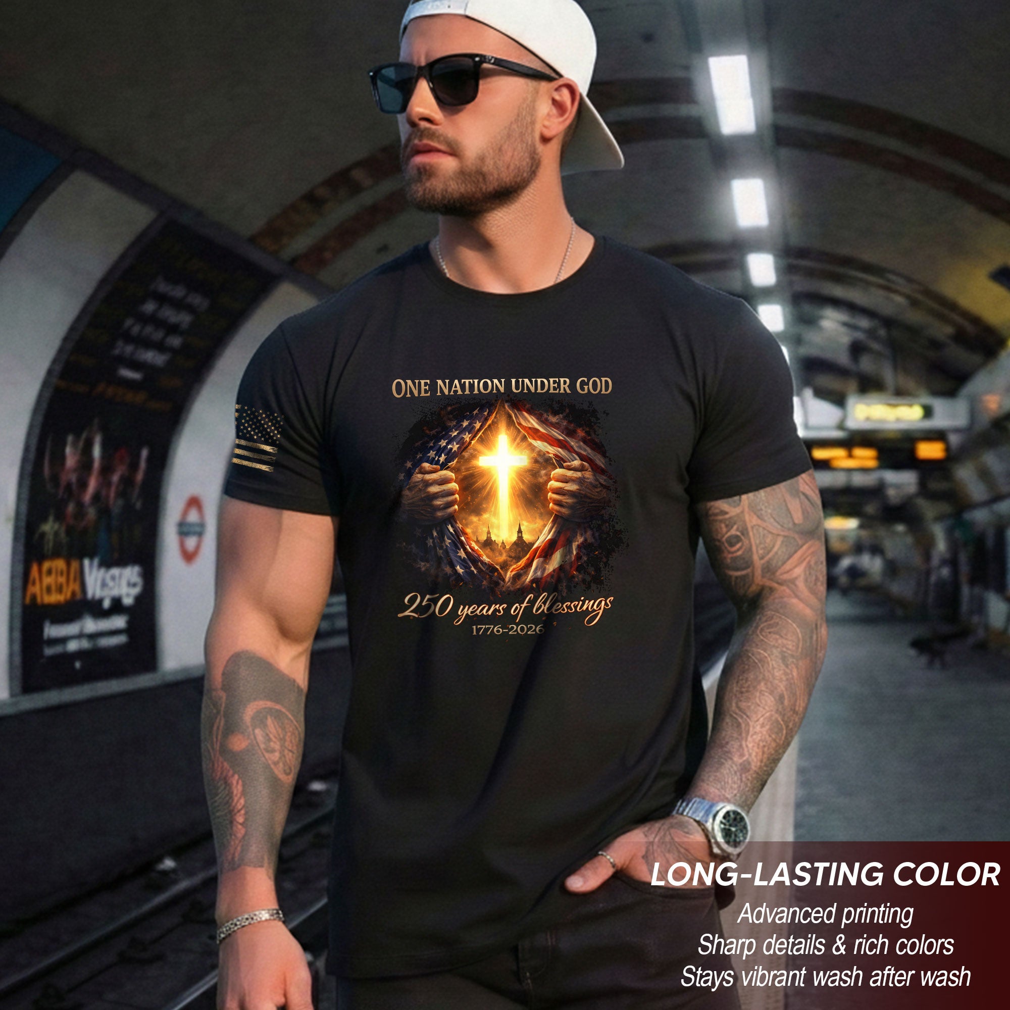 America 250th Anniversary Christian Cross Shirt – 1776-2026 One Nation Under God 250 Years of Blessings Tee