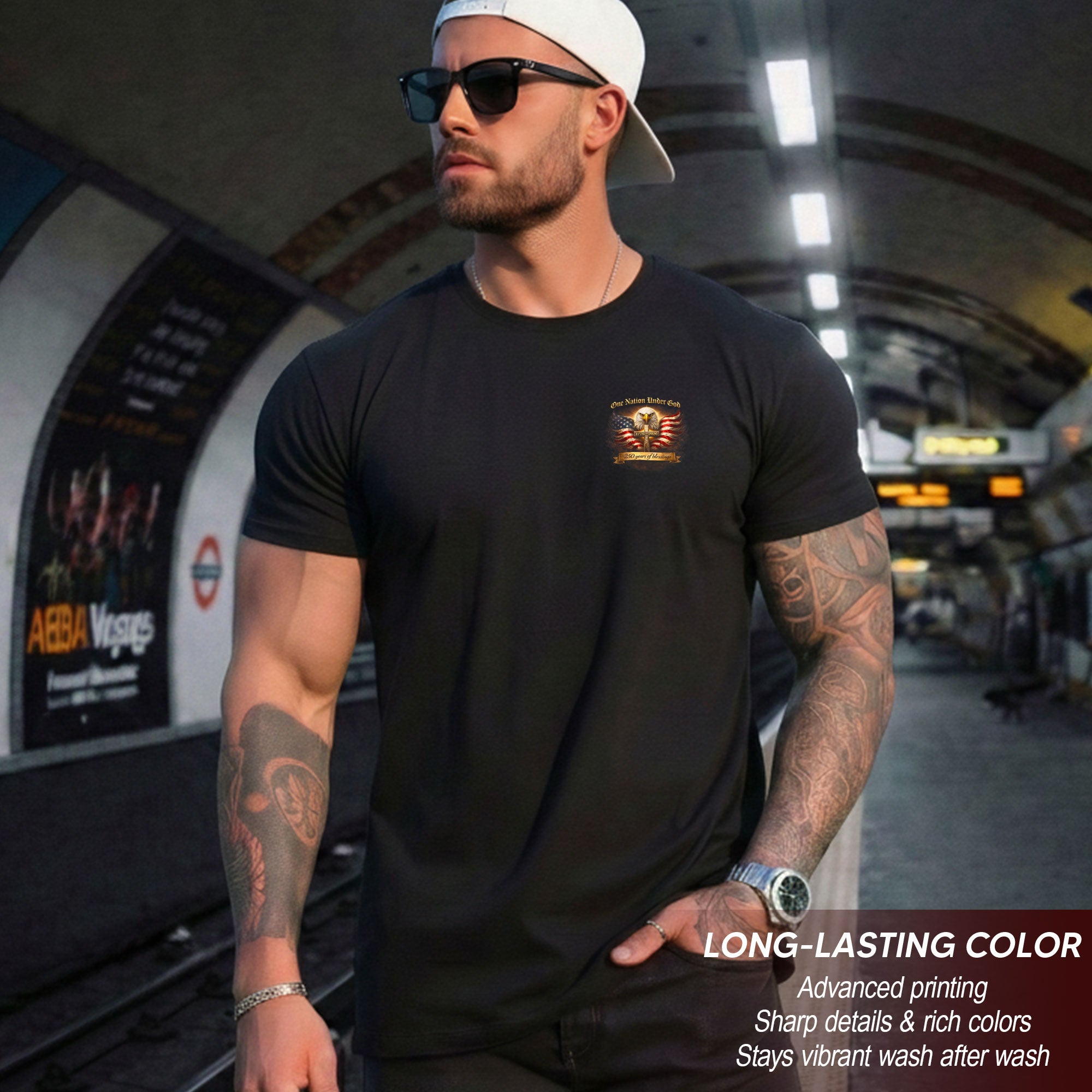 USA 250th Anniversary 1776-2026 Semiquincentennial T-Shirt – One Nation Under God Eagle Cross 250 Years of Blessings Freedom Shield Patriotic Men’s Tee