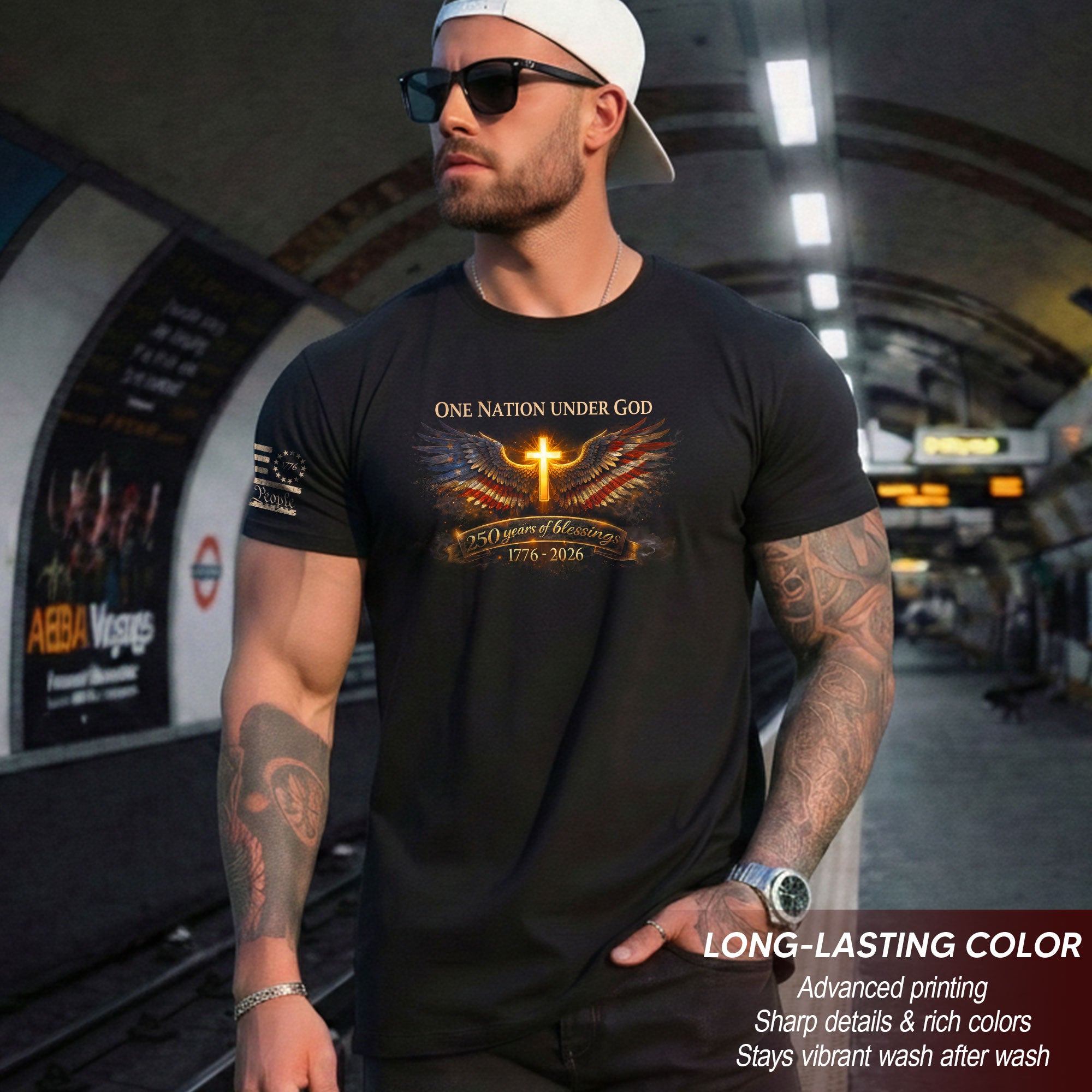 America 250th Anniversary 1776-2026 Semiquincentennial Shirt – One Nation Under God 250 Years Eagle Wing Cross Patriotic Tee