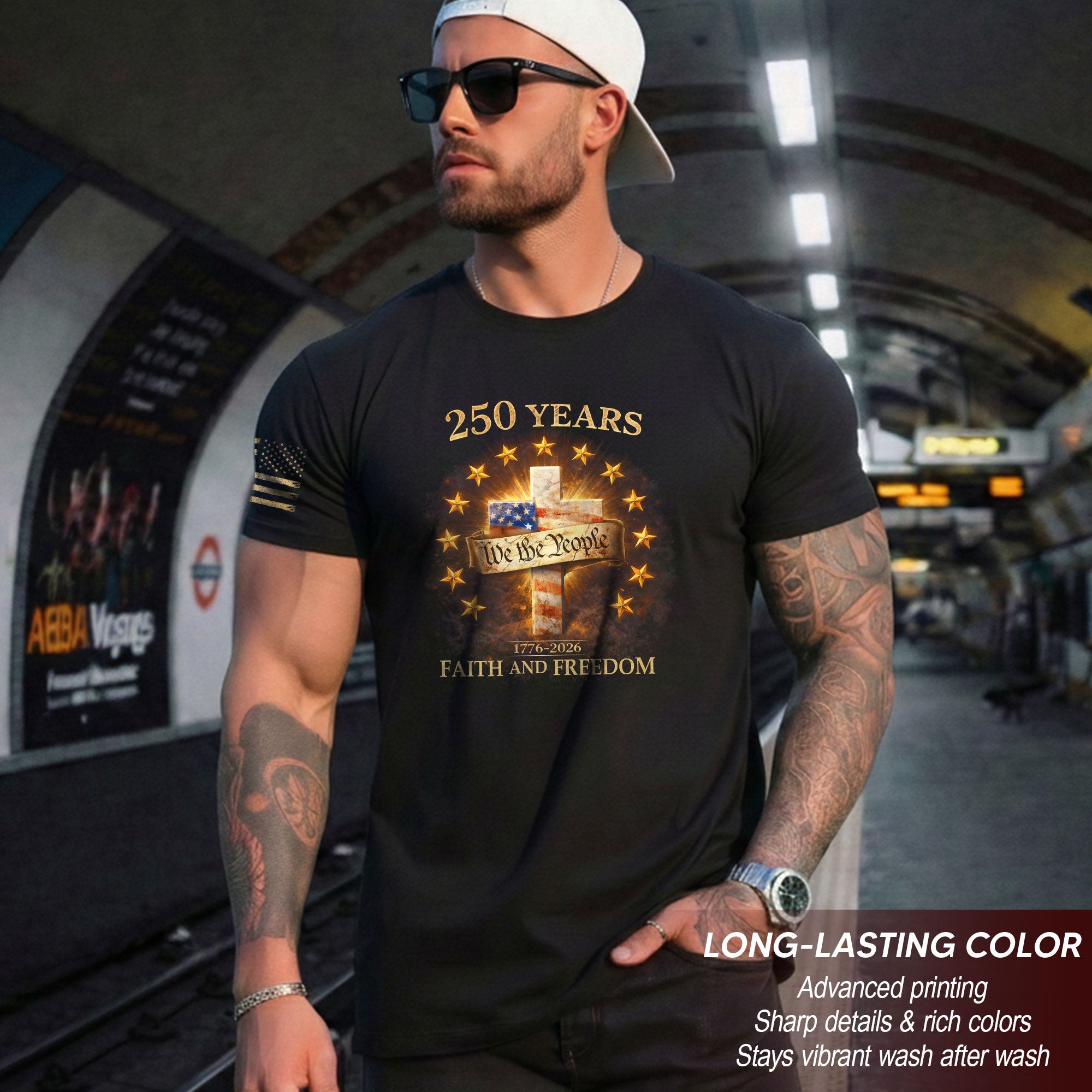 USA 250th Anniversary 1776-2026 Semiquincentennial T-Shirt – We The People 250 Years Liberty Bell Cross Patriotic Anniversary Tee