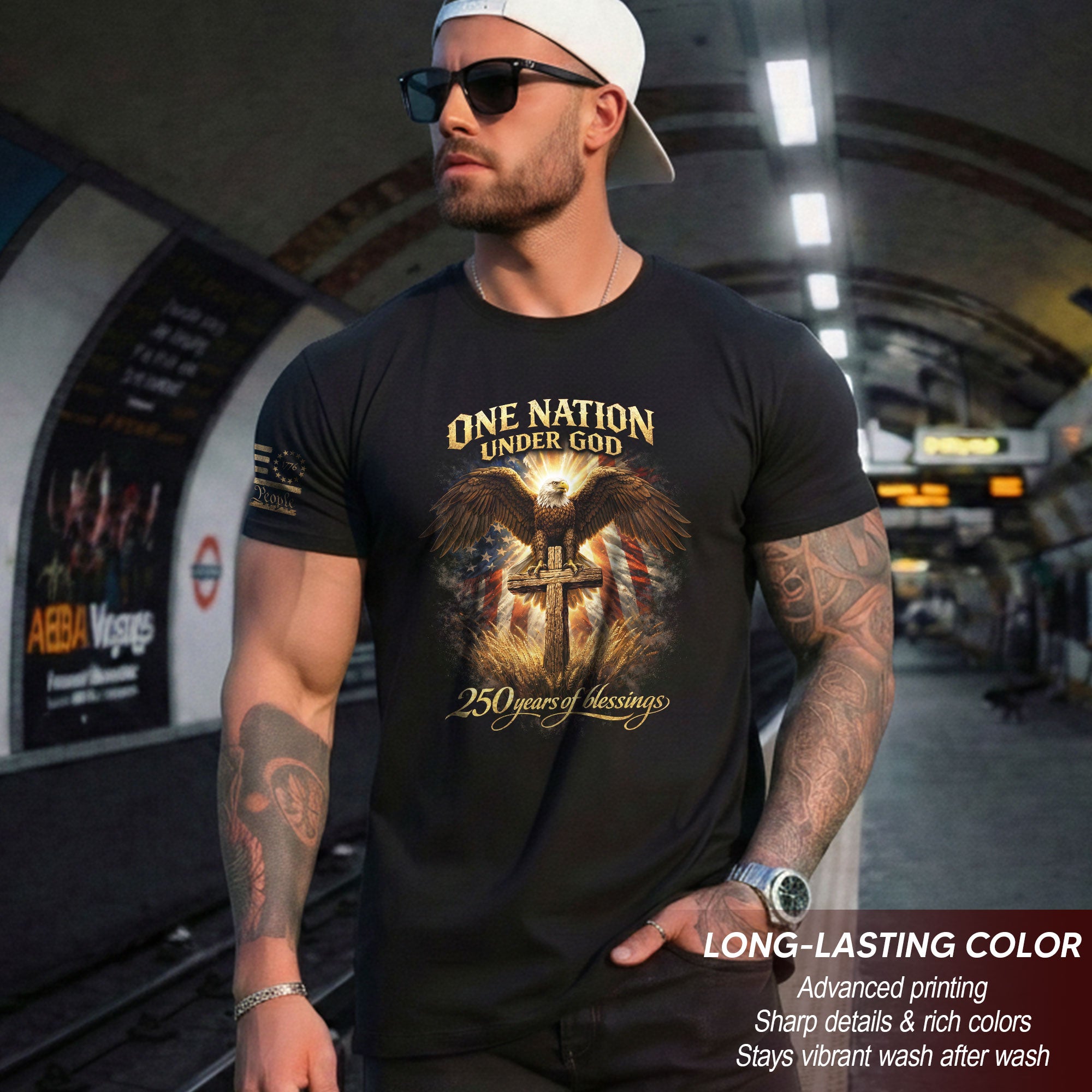 America 250th Anniversary 1776-2026 Shirt – One Nation Under God Eagle on Cross Christian Patriotic Semiquincentennial Tee