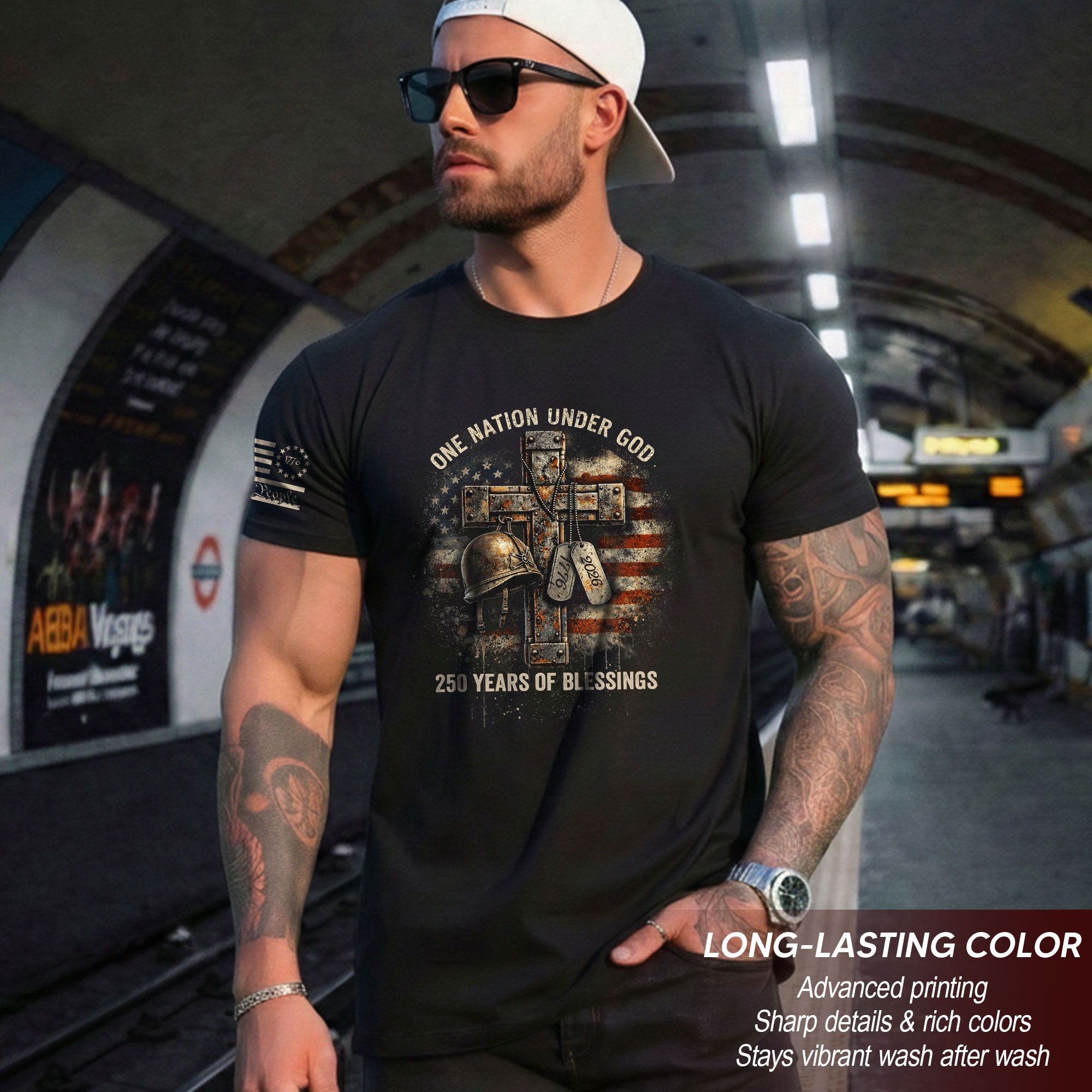 America 250th Anniversary T-Shirt 1776-2026 – Veteran Christian Cross & Dog Tags Tee