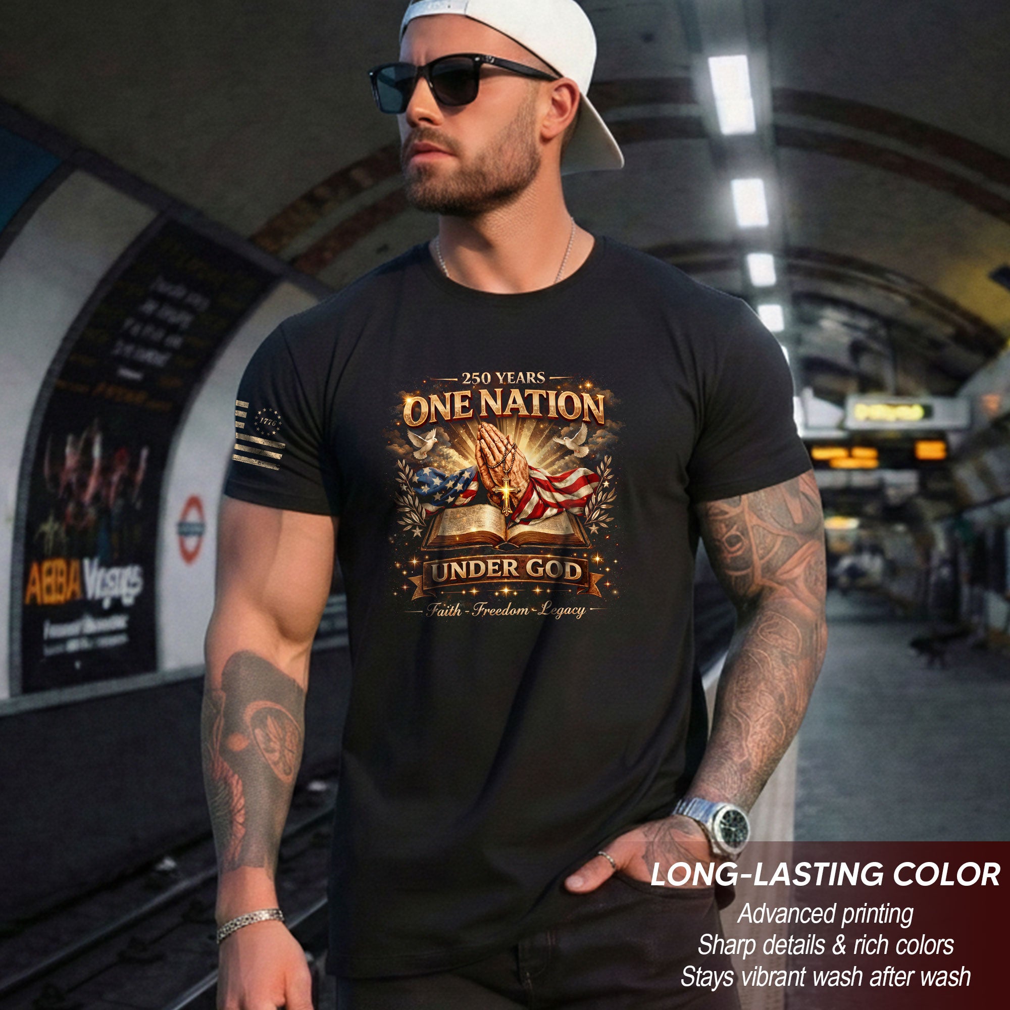 One Nation Under God 250th Birthday of America 1776-2026 T-Shirt – Faith Freedom Legacy Praying Hands Patriotic Merchandise