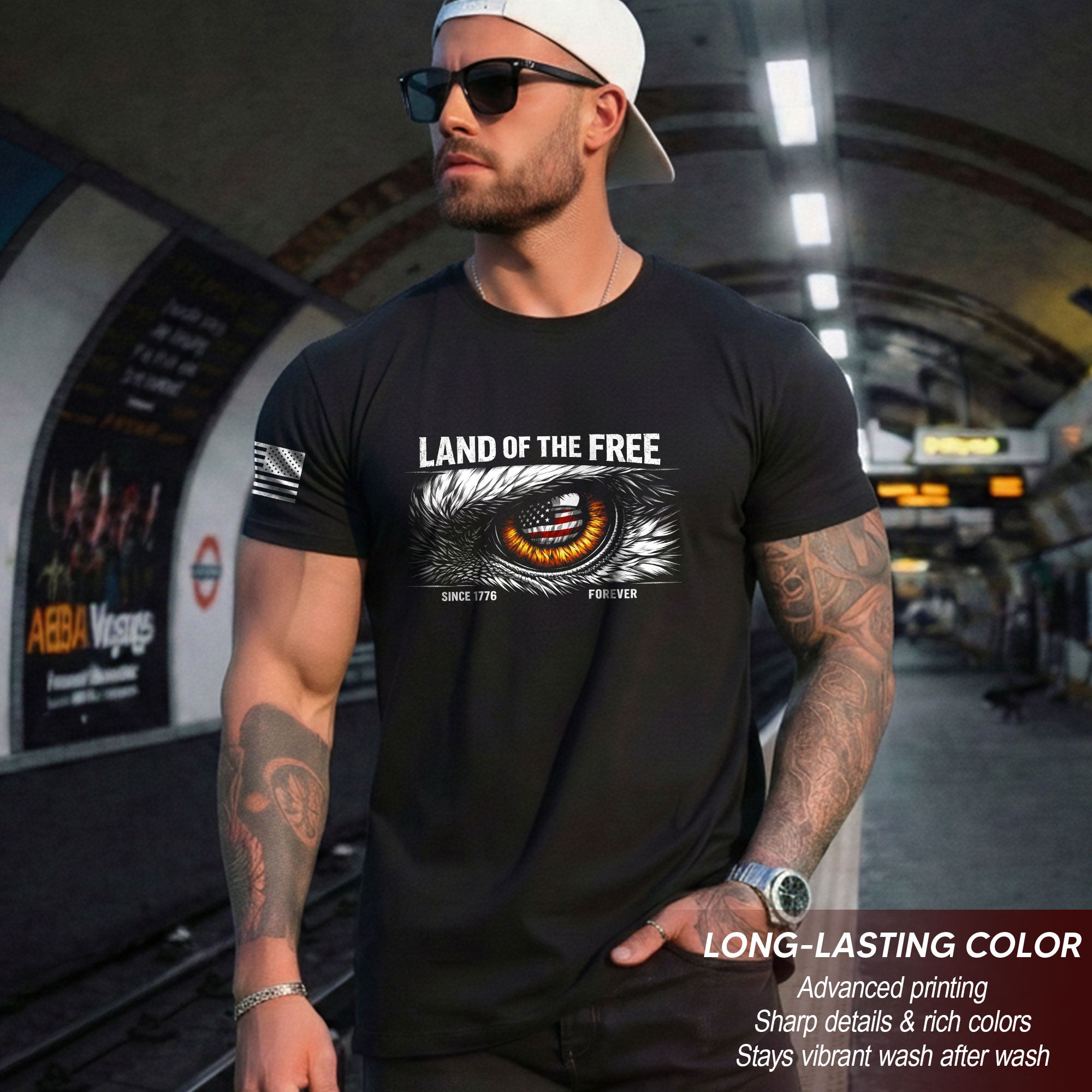 250 Years of Freedom 1776-2026 Patriotic T-Shirt – Eagle Eye & American Flag USA Mens Shirt
