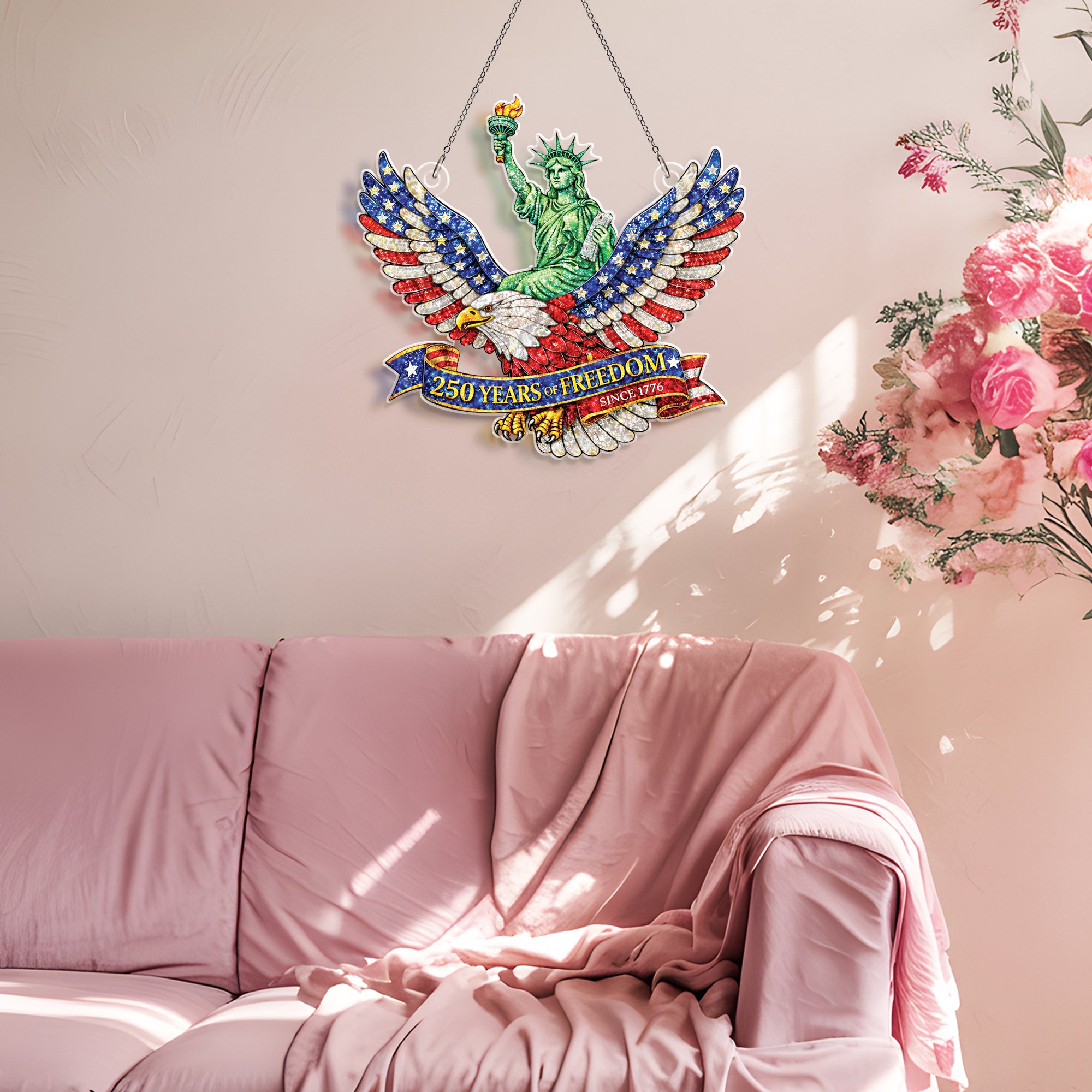 America 250th Anniversary Glitter Eagle Statue of Liberty Patriotic Acrylic Suncatcher Ornament