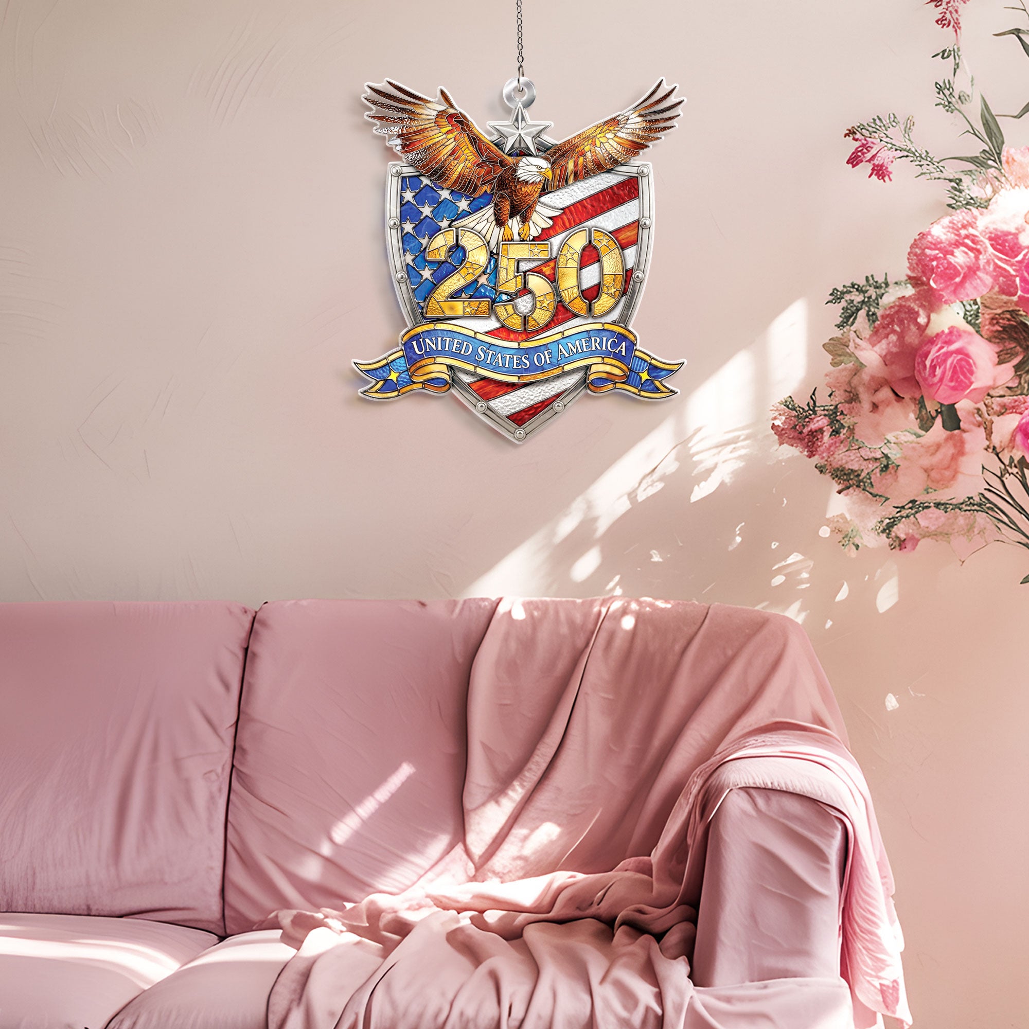 America 250th Anniversary Patriotic Eagle Shield USA Flag Acrylic Suncatcher Ornament