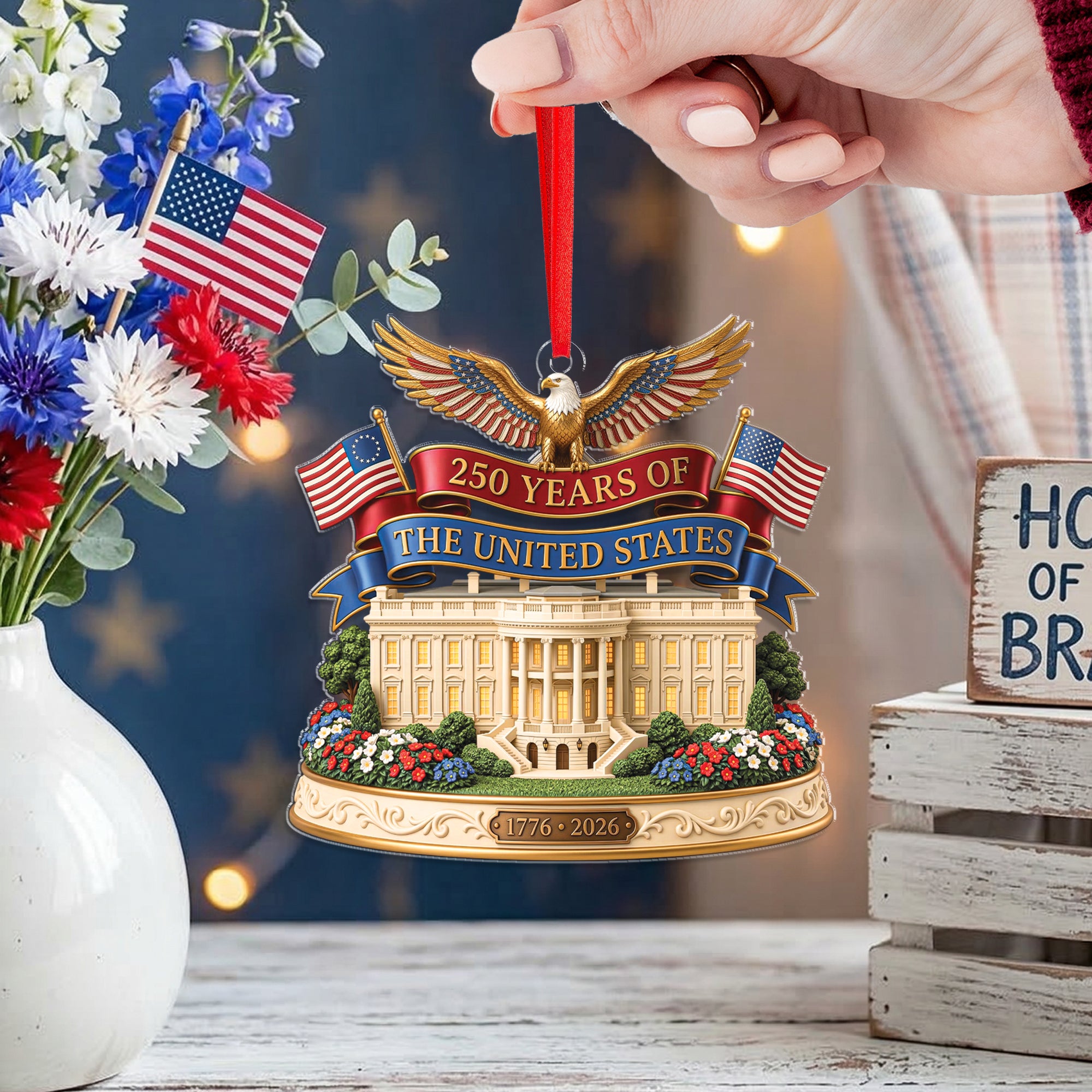 250 Years United States Ornament Patriotic Eagle White House Acrylic Decor 1776-2026
