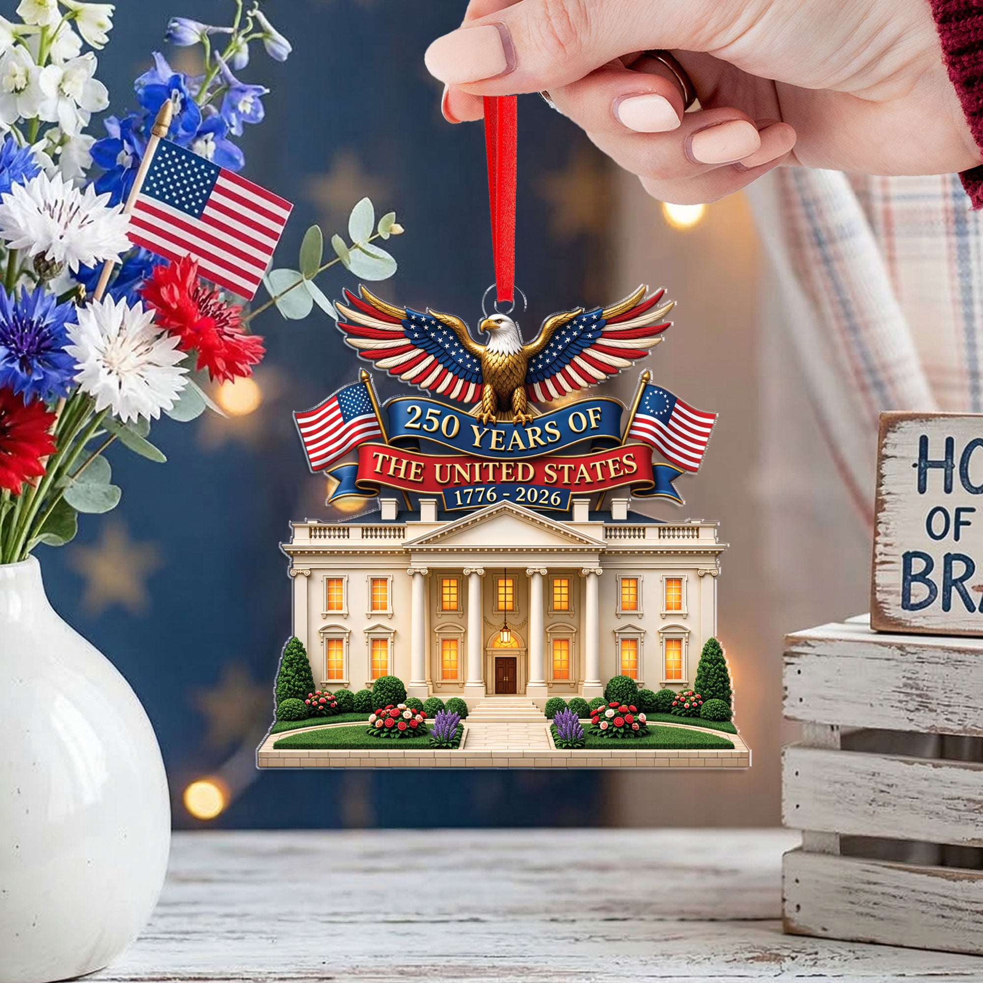 Patriotic Eagle 250 Years Ornament White House Acrylic Hanging Decor 1776 2026 Gift