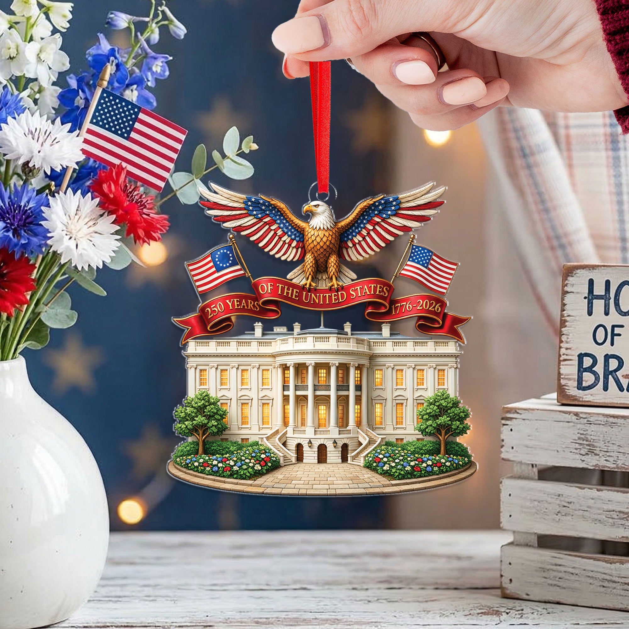 White House 250th Anniversary Ornament Patriotic Eagle Acrylic Decor 1776 2026 USA Gift
