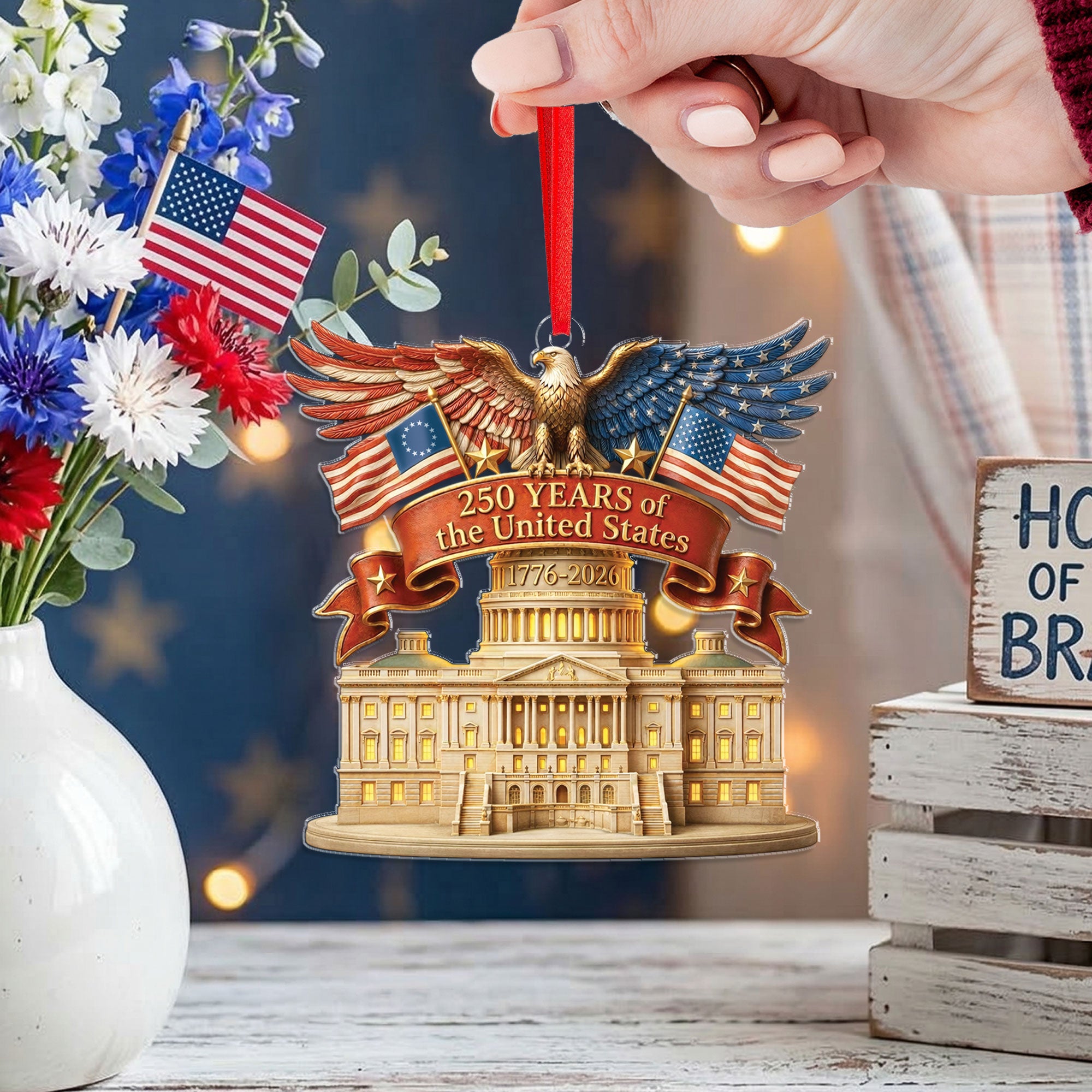 United States 250 Years 1776-2026 Patriotic Eagle Keepsake Acrylic Ornament Gift
