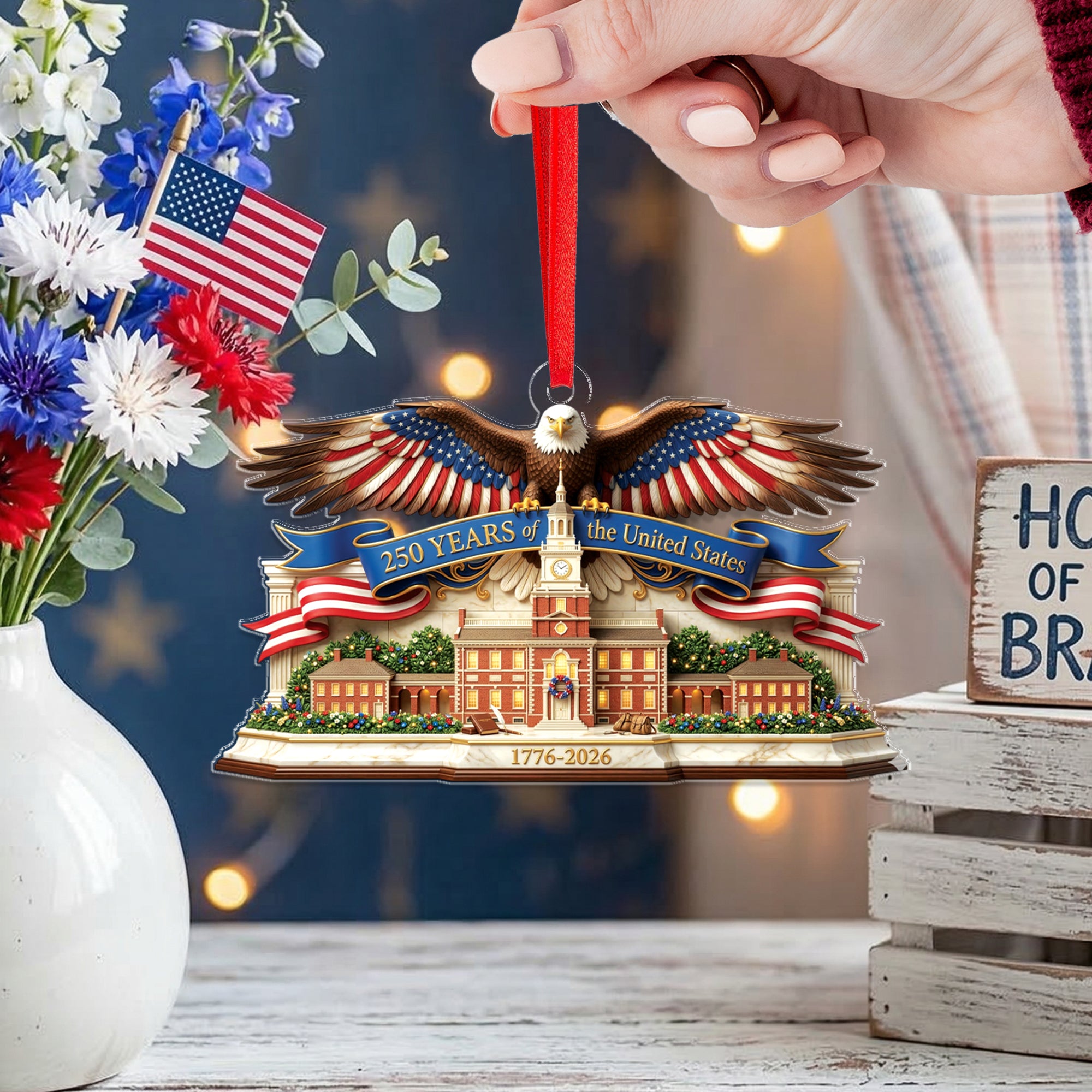 United States 250 Years 1776-2026 Heritage Eagle Banner Acrylic Ornament Keepsake Gift