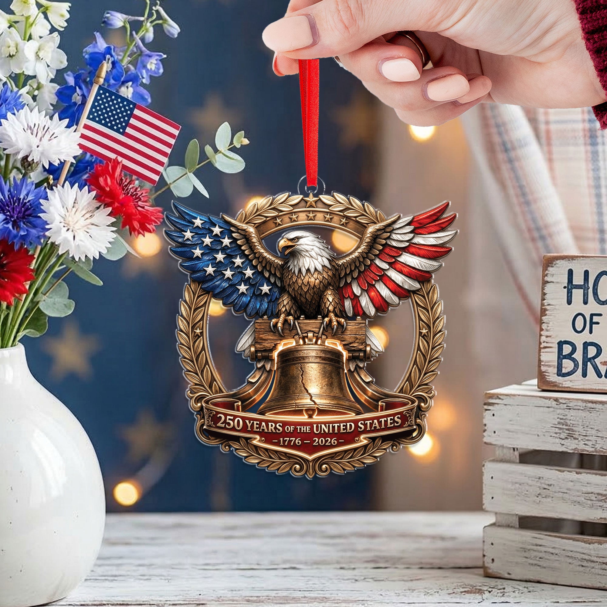 United States 250 Years 1776-2026 Liberty Bell Laurel Wreath Acrylic Ornament Gift