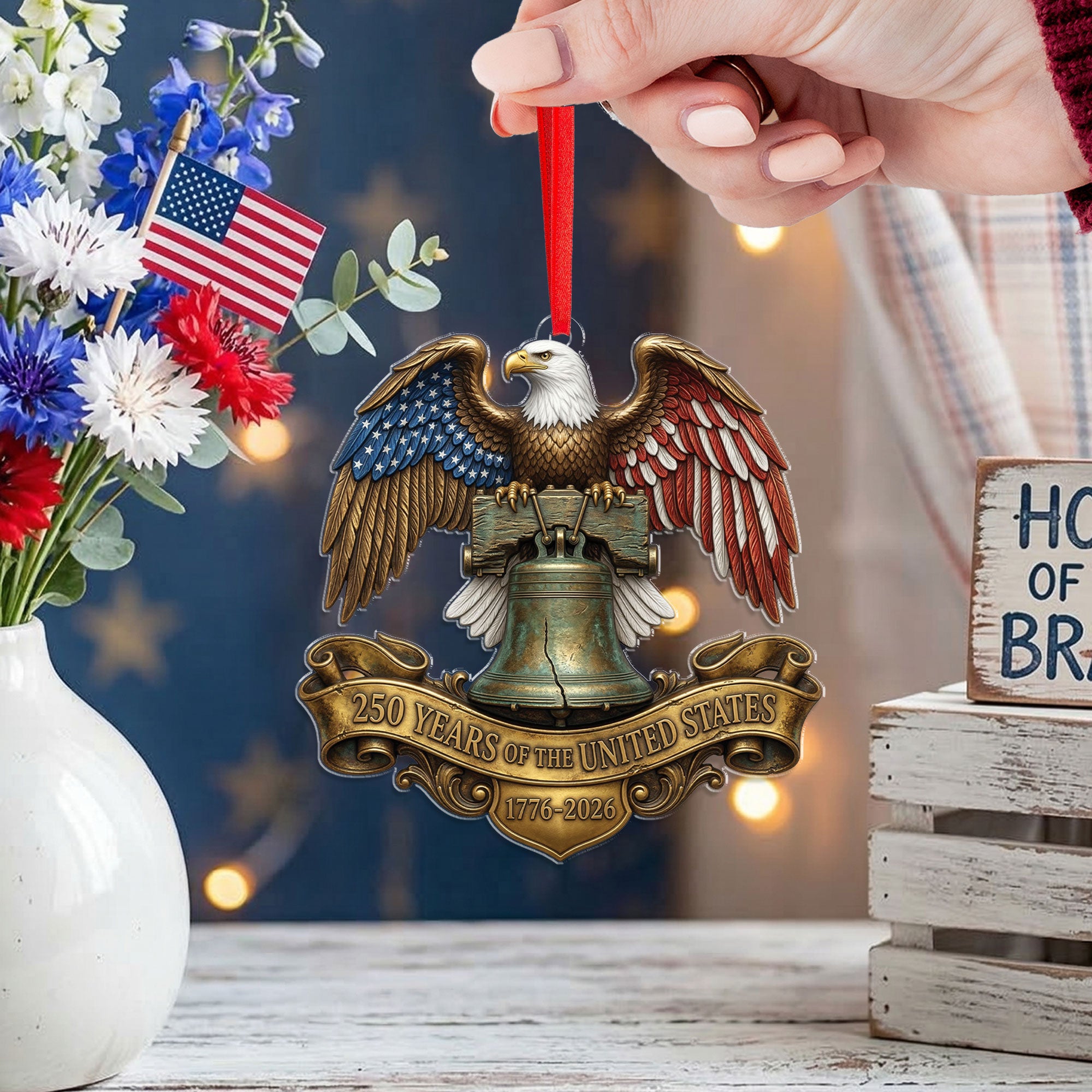 United States 250 Years 1776-2026 Freedom Eagle Liberty Bell Acrylic Ornament Decor