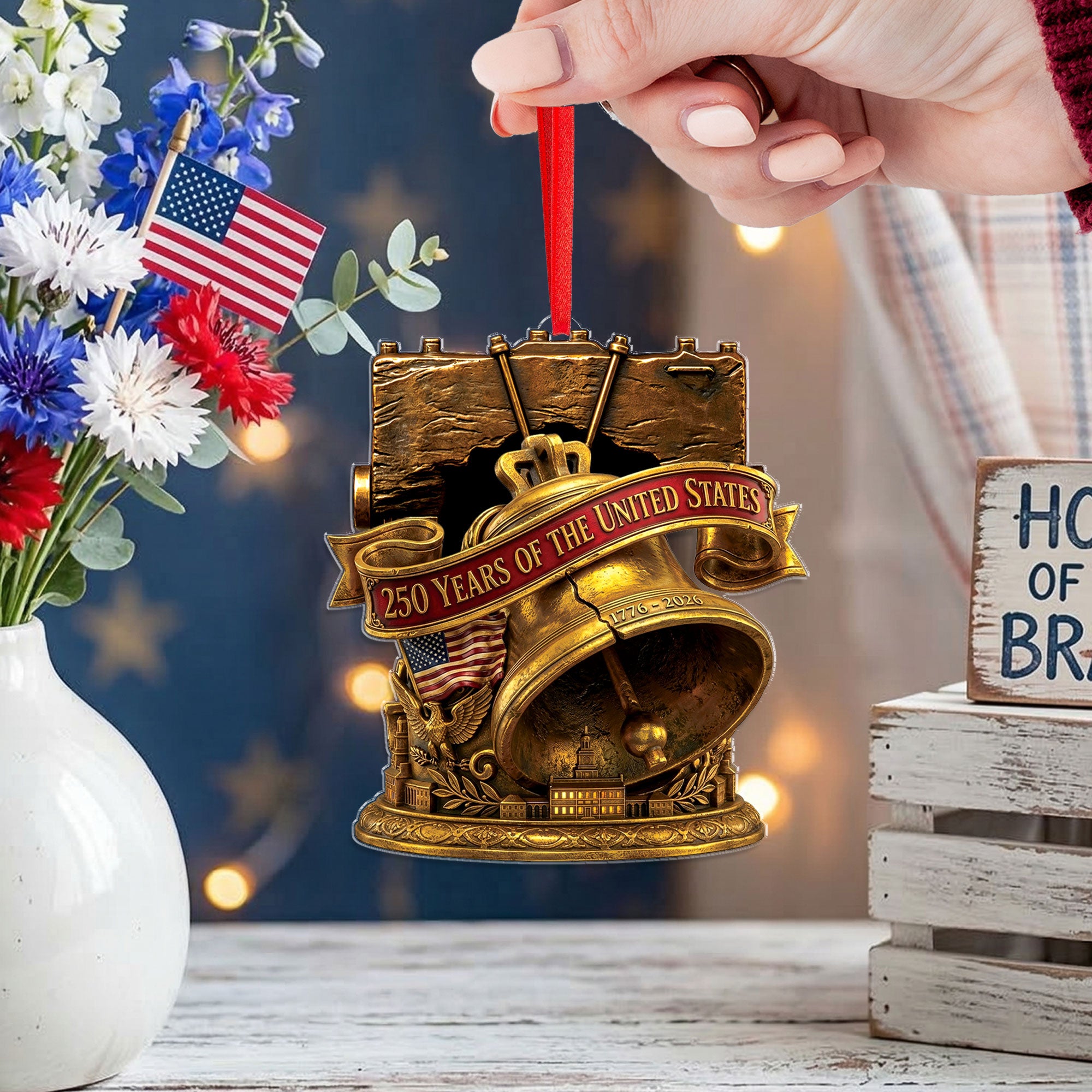250 Years United States 1776-2026 Antique Bronze Liberty Bell Acrylic Ornament Gift