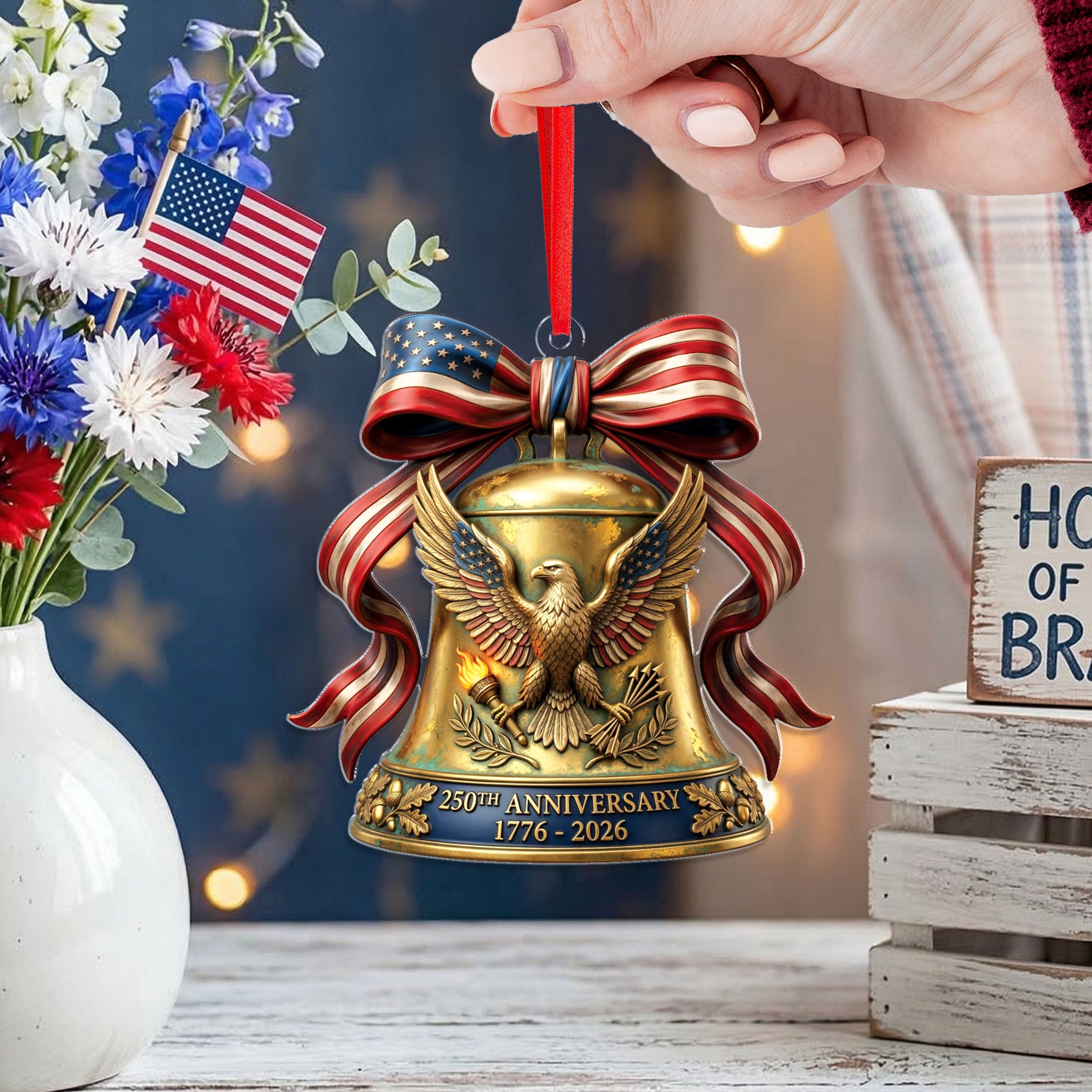 250th Anniversary U.S. Acrylic Ornament – American Eagle & Patriotic Bell