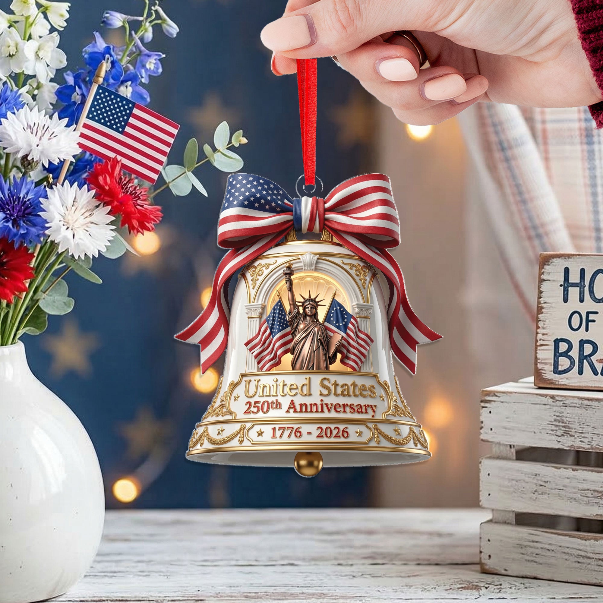 250th Anniversary U.S. Acrylic Ornament – Statue of Liberty with Flags, 2026 Commemorative Decoration