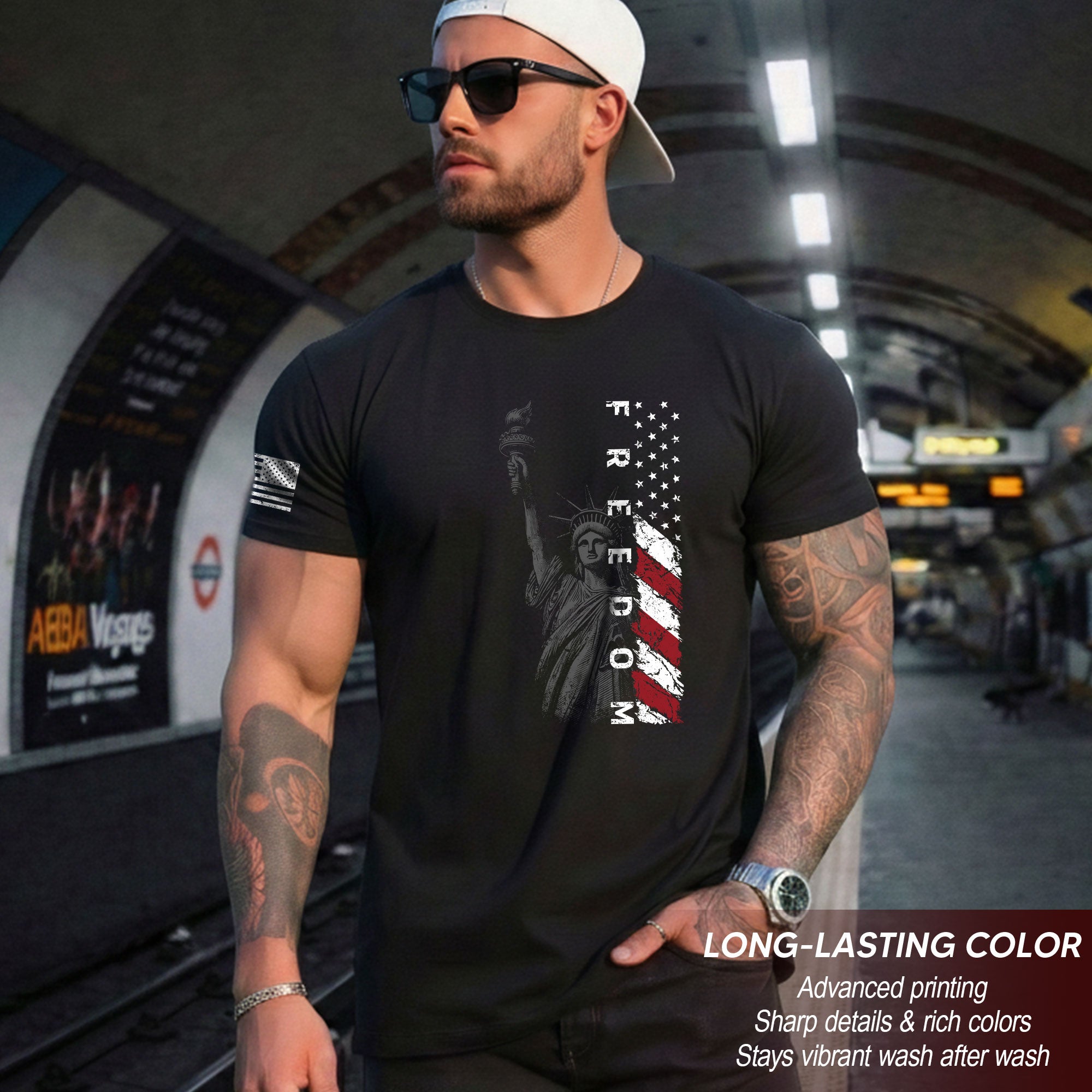 Freedom 2D Shirt Statue of Liberty American Flag Patriotic Graphic Tee USA