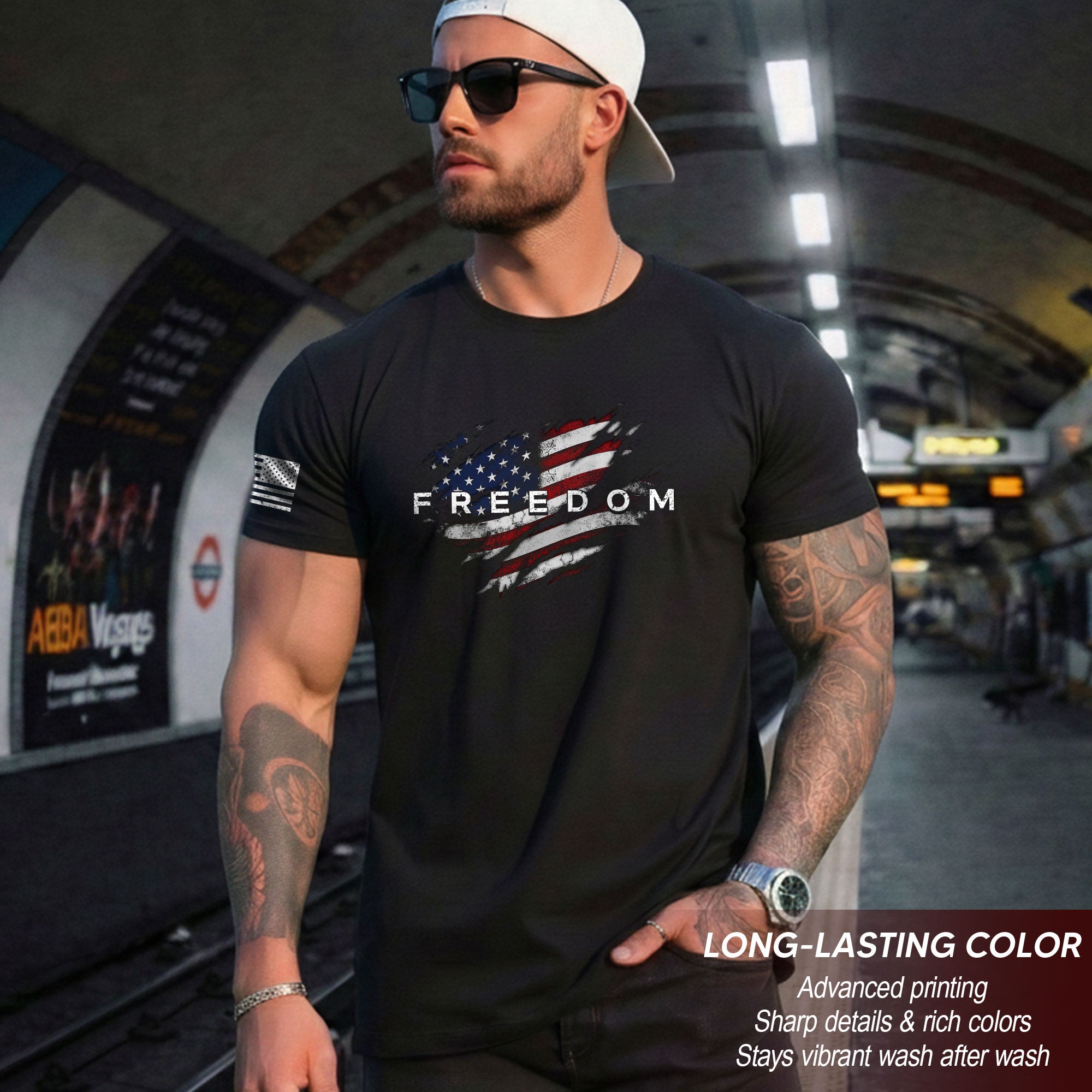 Freedom 2D Shirt American Flag Distressed Graphic Patriotic USA Tee Shirt