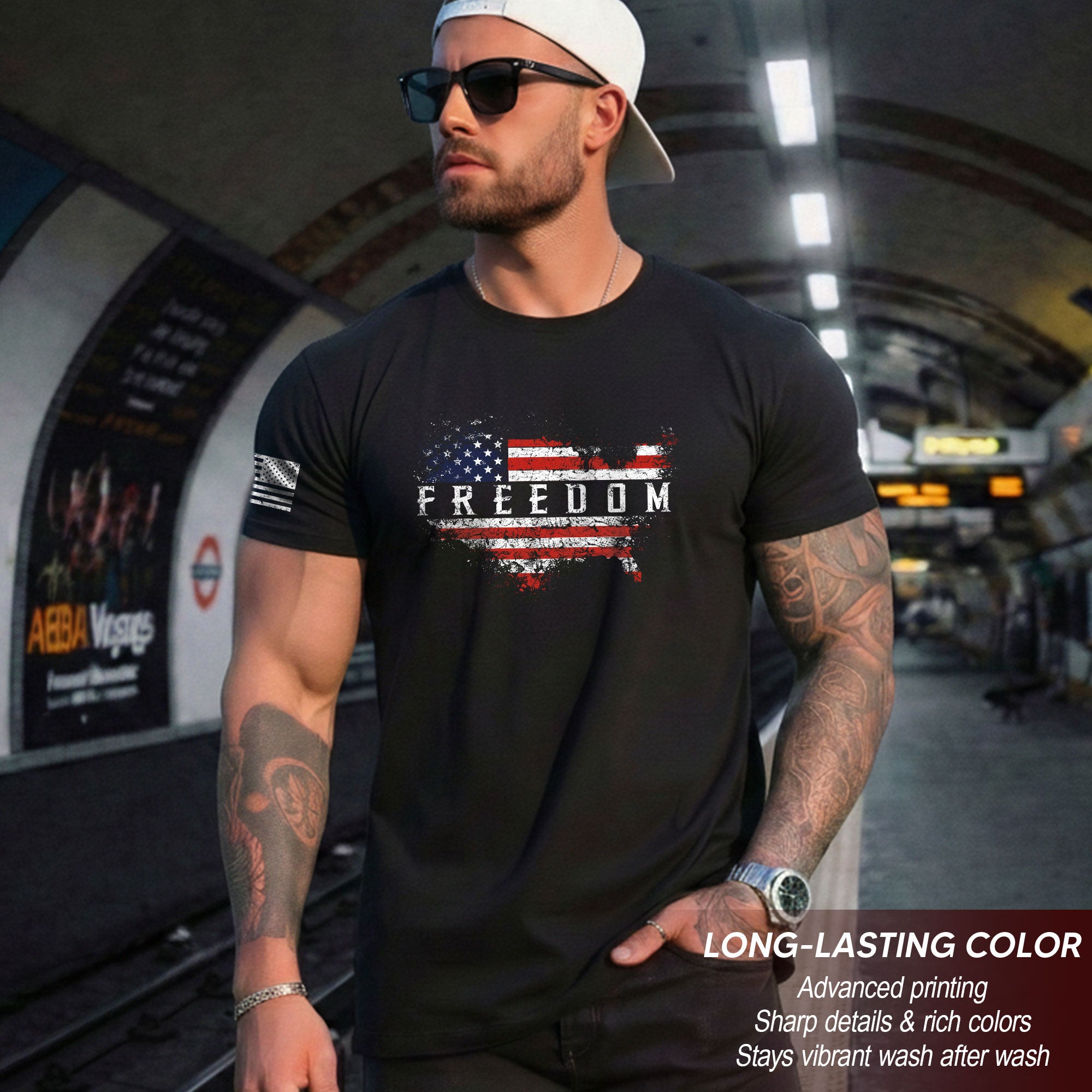 Freedom 2D Shirt USA Map American Flag Patriotic Graphic Vintage Tee