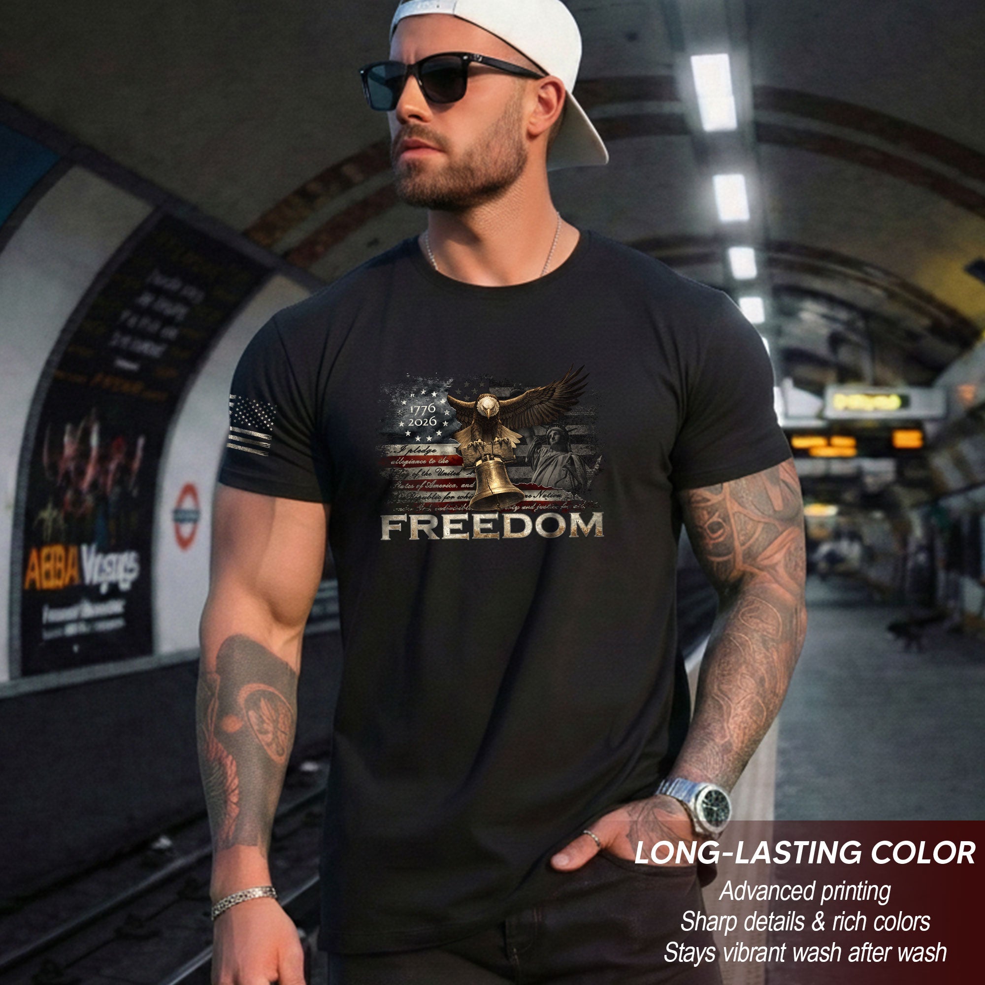 Freedom T-Shirt 2D Patriotic American Flag Eagle Liberty Bell Vintage Pride Men Women Tee