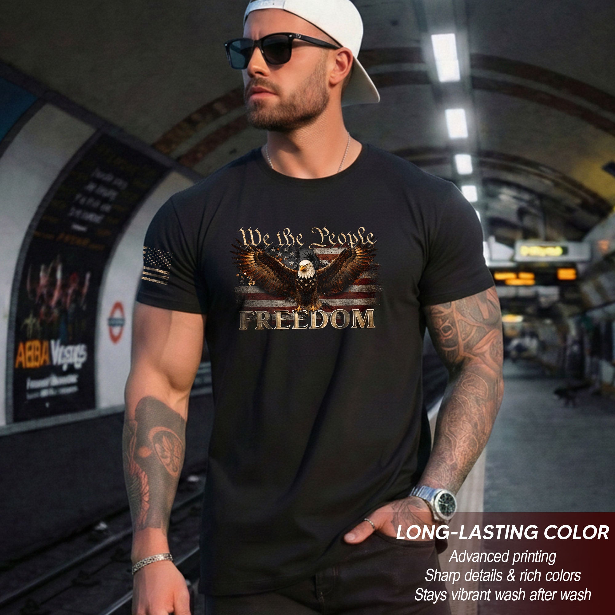 2D T-Shirt Freedom American Flag We The People Eagle Patriotic Vintage Pride Men Women Tee
