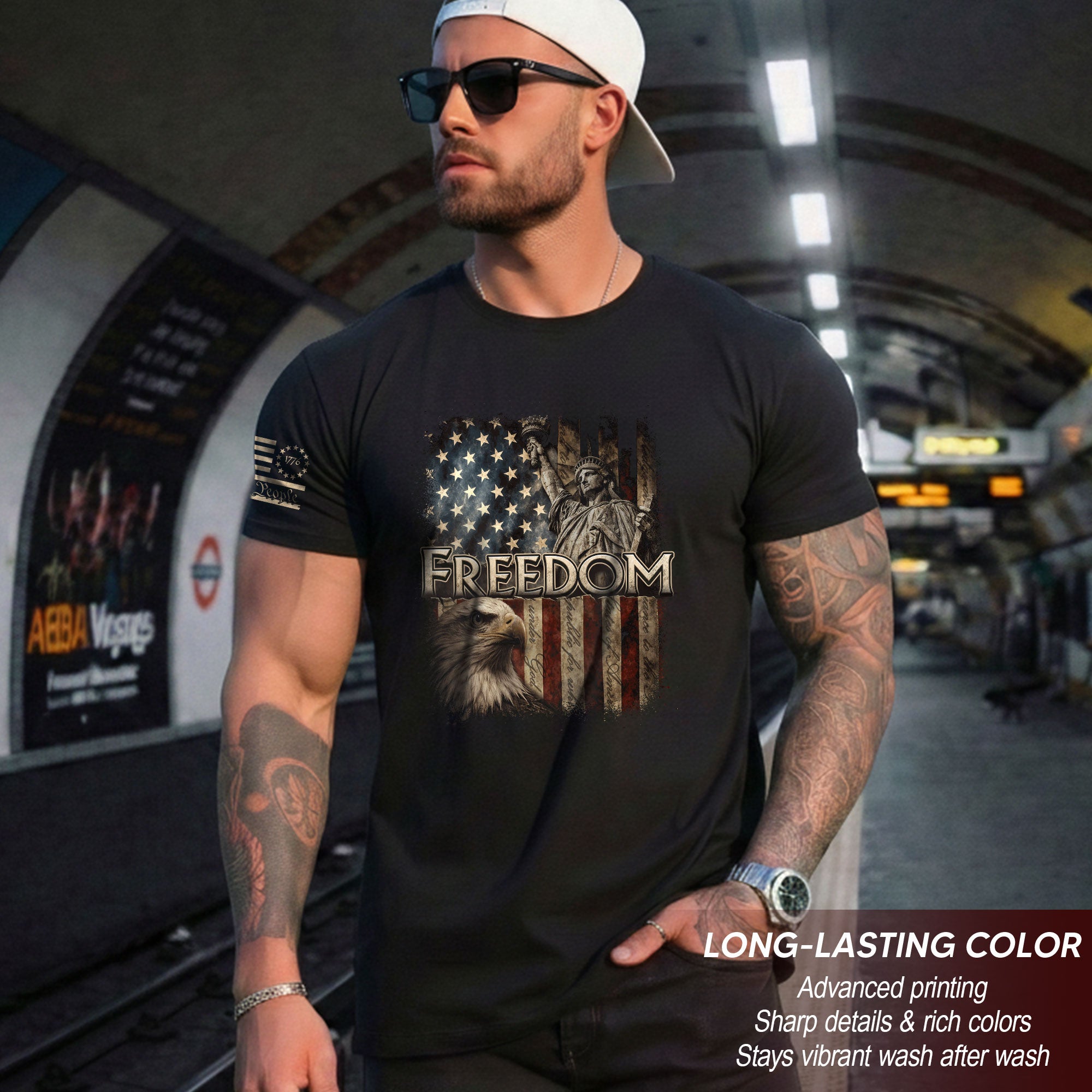 Freedom T-Shirt 2D Statue of Liberty Eagle American Flag Patriotic Pride Men Women Tee