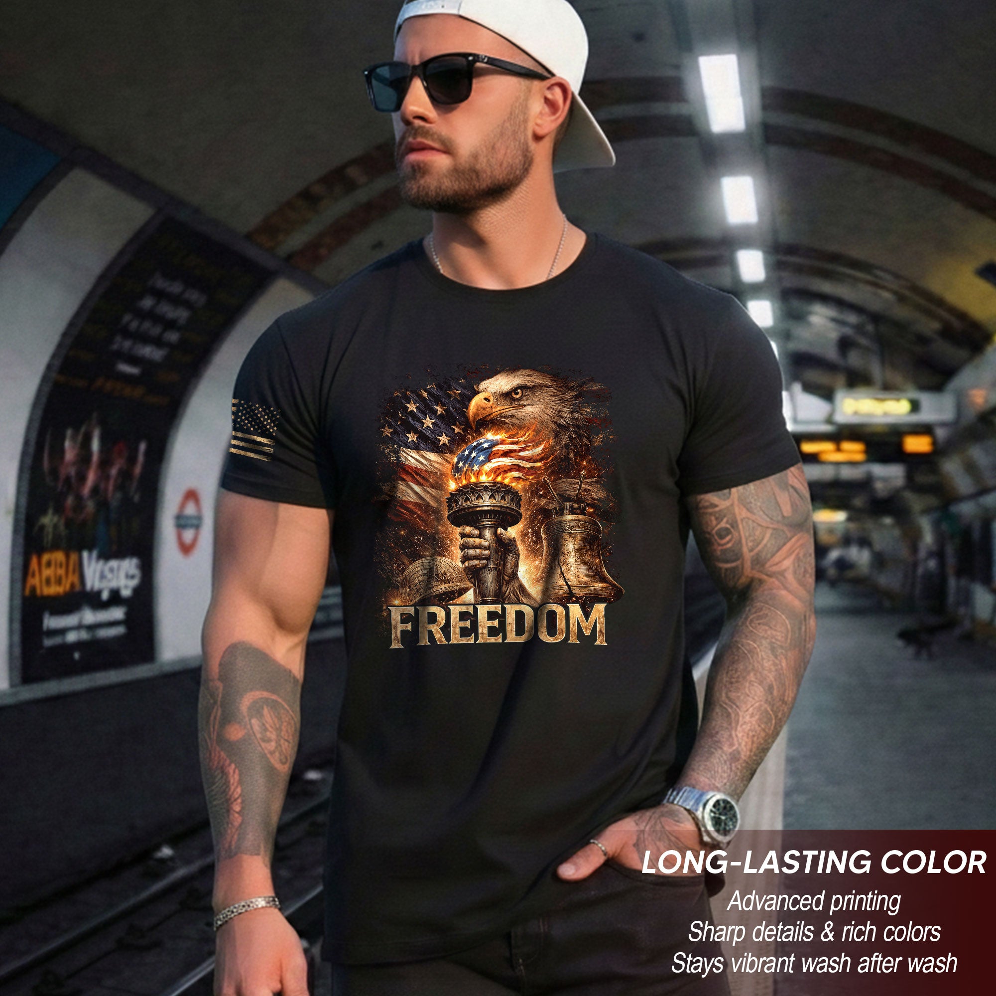 Freedom T-Shirt 2D Eagle Liberty Torch American Flag Patriotic Vintage