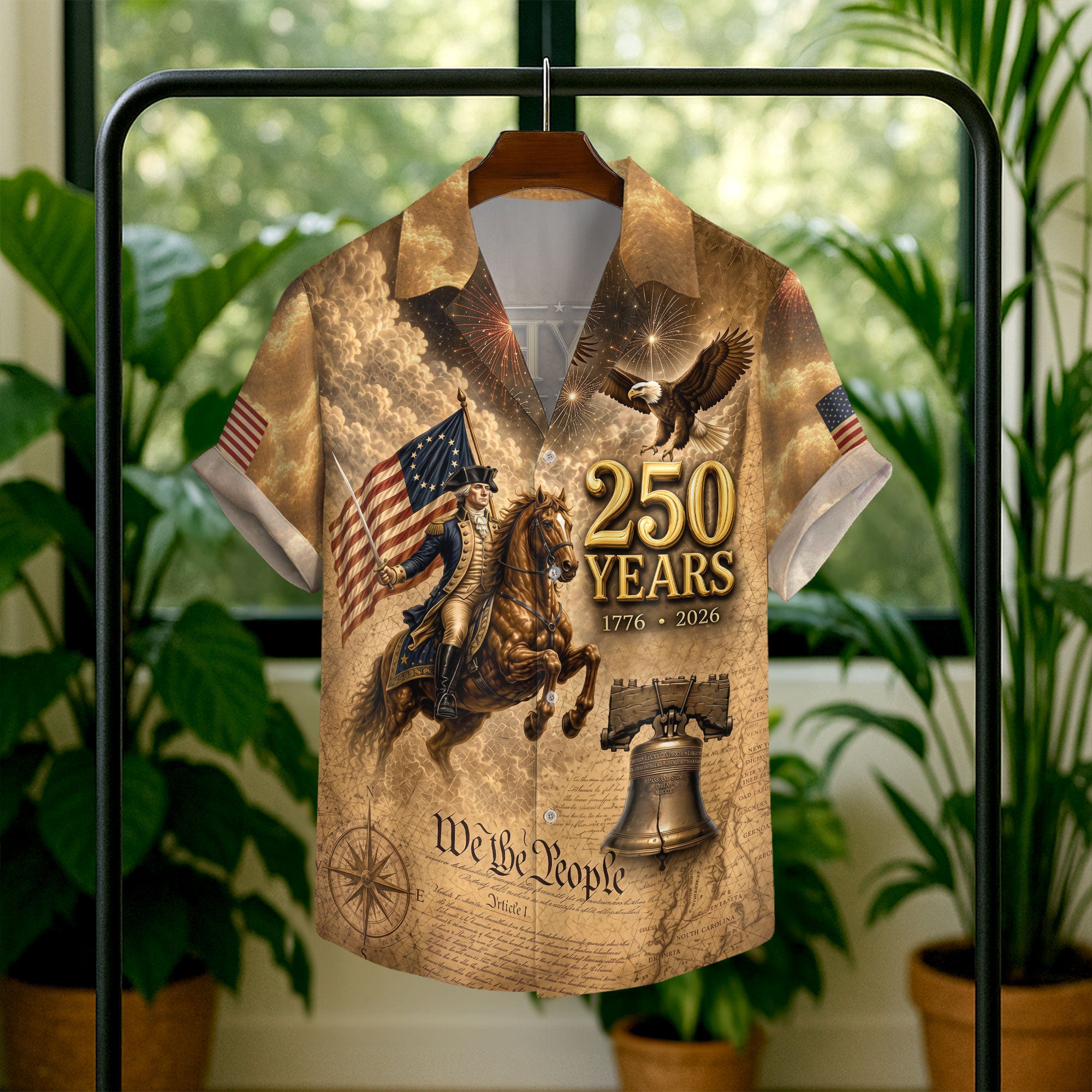 Hawaiian Shirt Patriotic 1776-2026 George Washington US Flag Liberty Bell