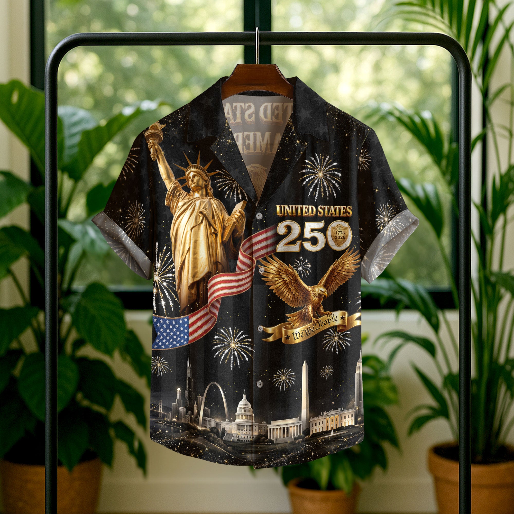 Hawaiian Shirt Statue of Liberty Fireworks 1776 2026 Patriotic US 250th Anniversary