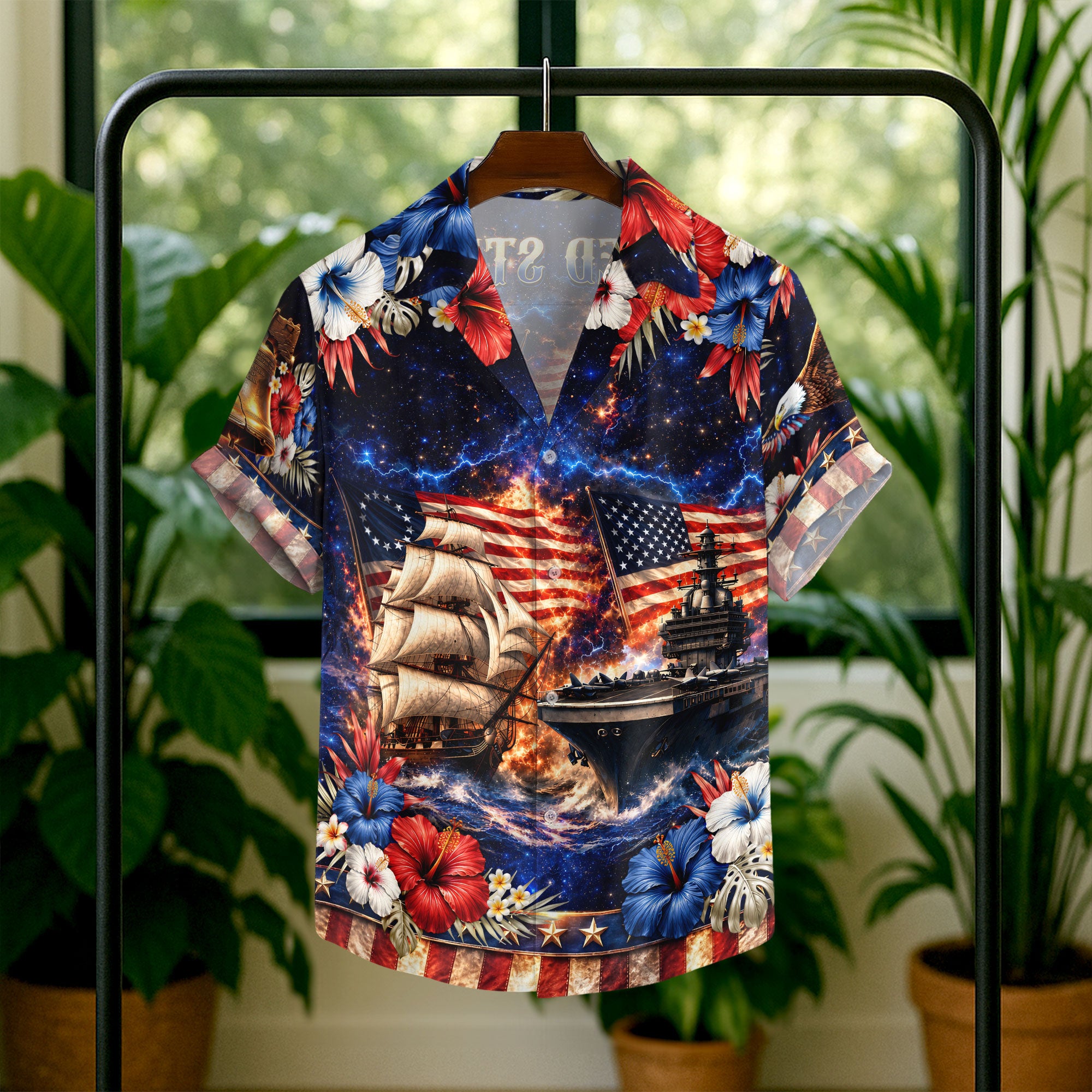 Patriotic 250 Years Hawaiian Shirt American Flag Battleship Summer Vacation Gift