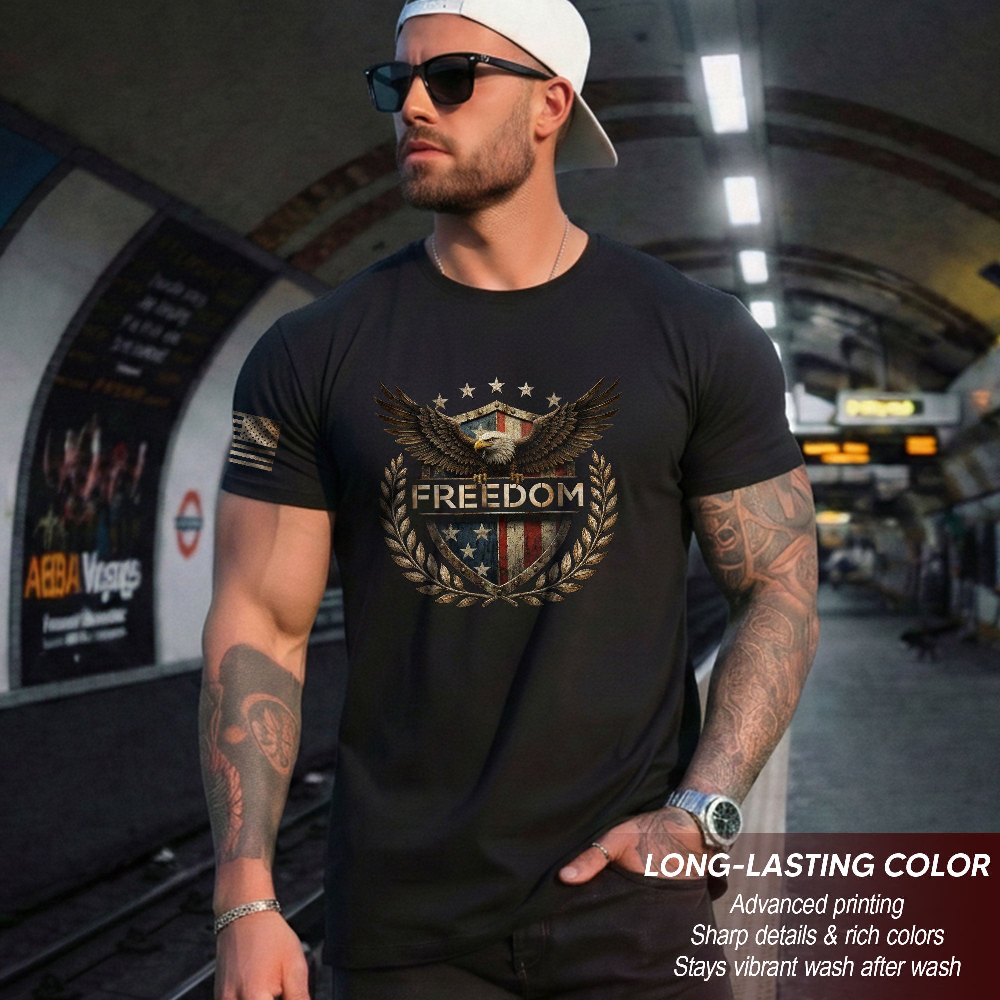 Patriotic Freedom 2D Shirt American Flag Shield & Eagle Graphic Tee