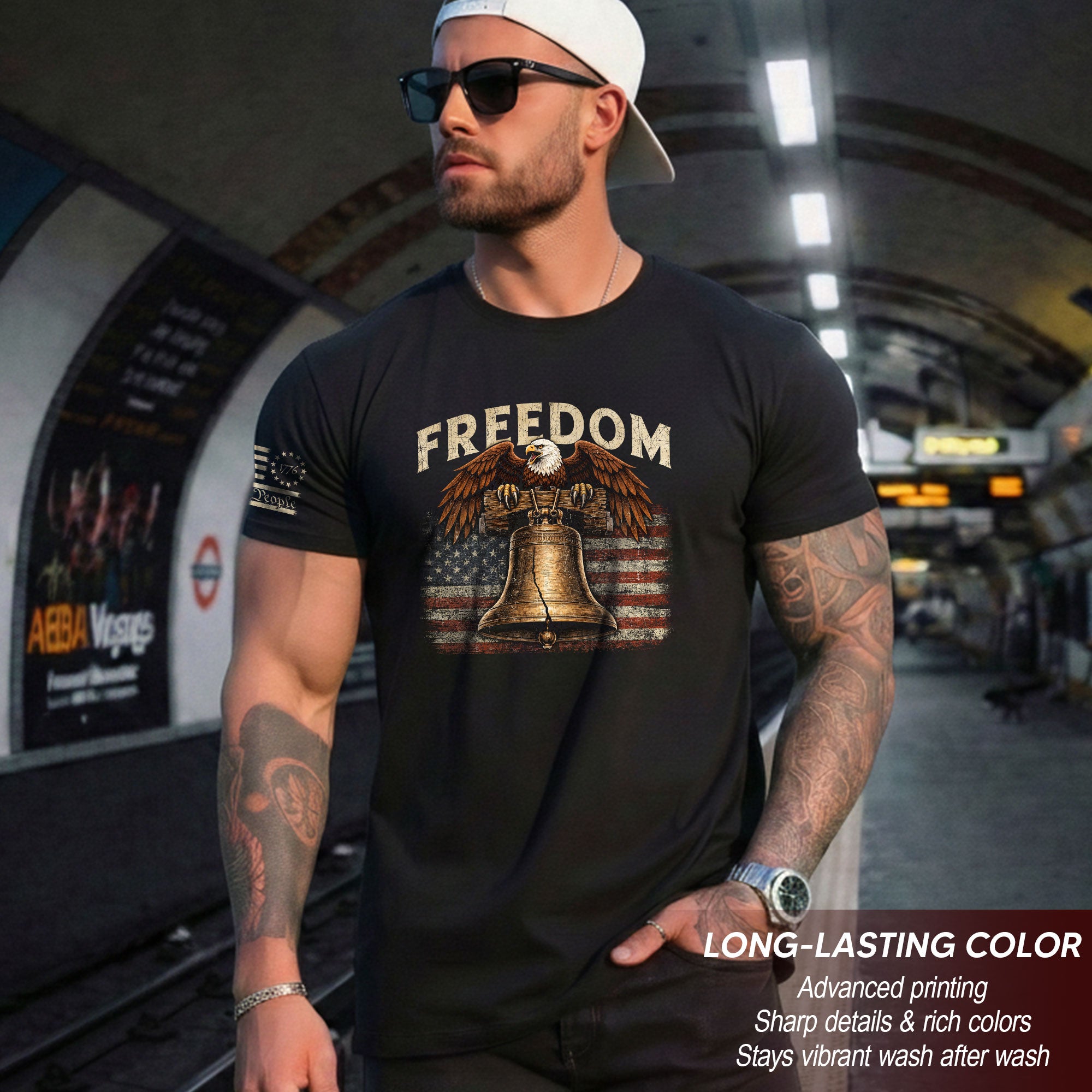Freedom 2D Liberty Bell T-Shirt - Patriotic Eagle & US Flag Graphic Tee & American Pride
