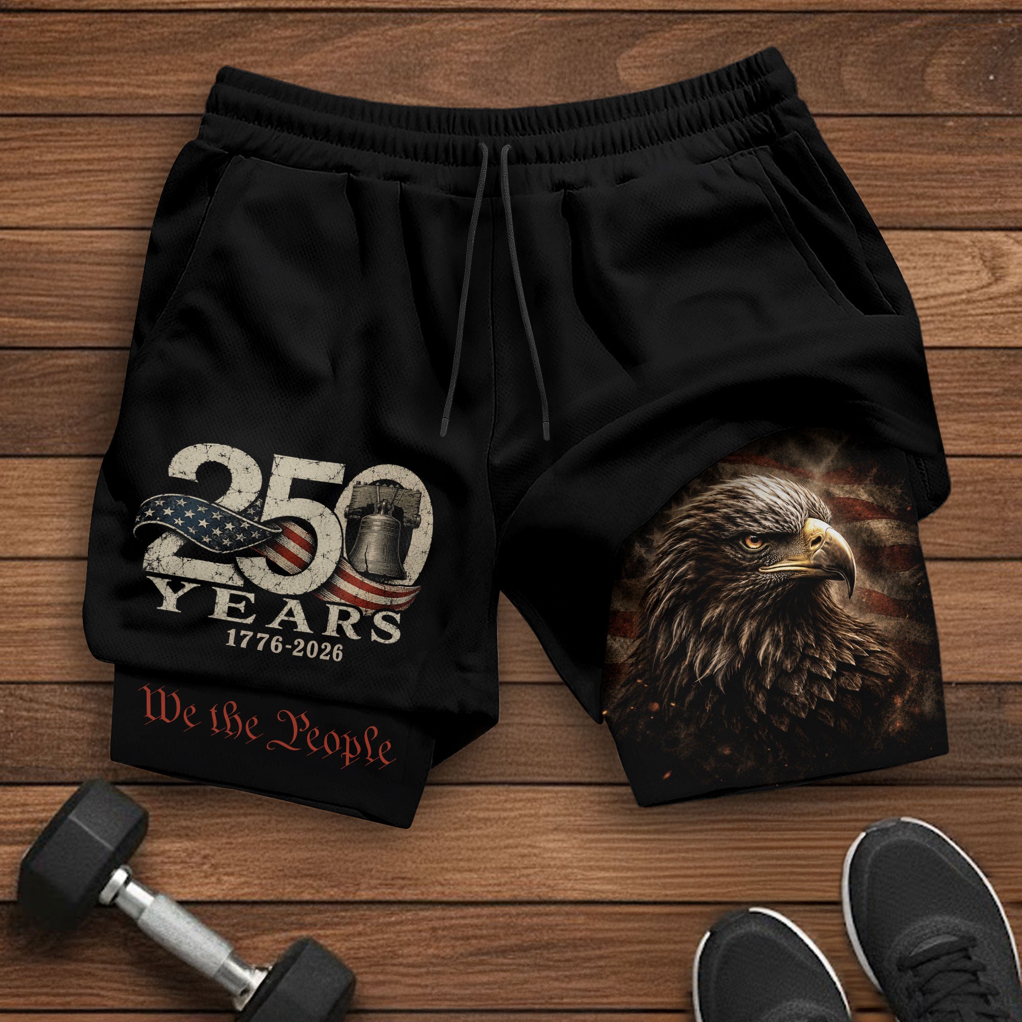 Gym Shorts Men Patriotic Liberty Bell Eagle 1776 2026 We The People Mesh Workout