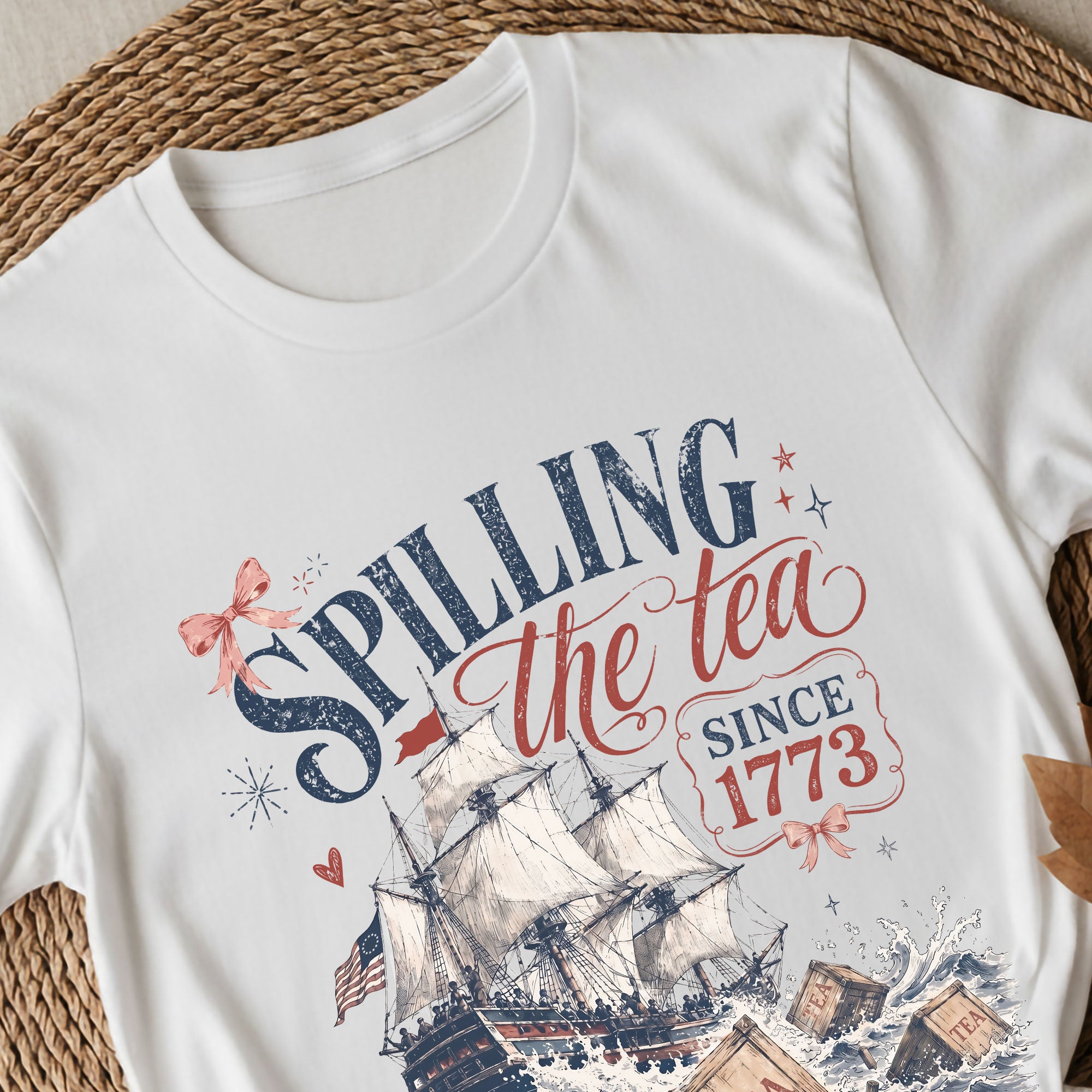 Spilling The Tea Since 1773 Shirt Cute Coquette Bow Graphic Tee Boston Tea Party Top
