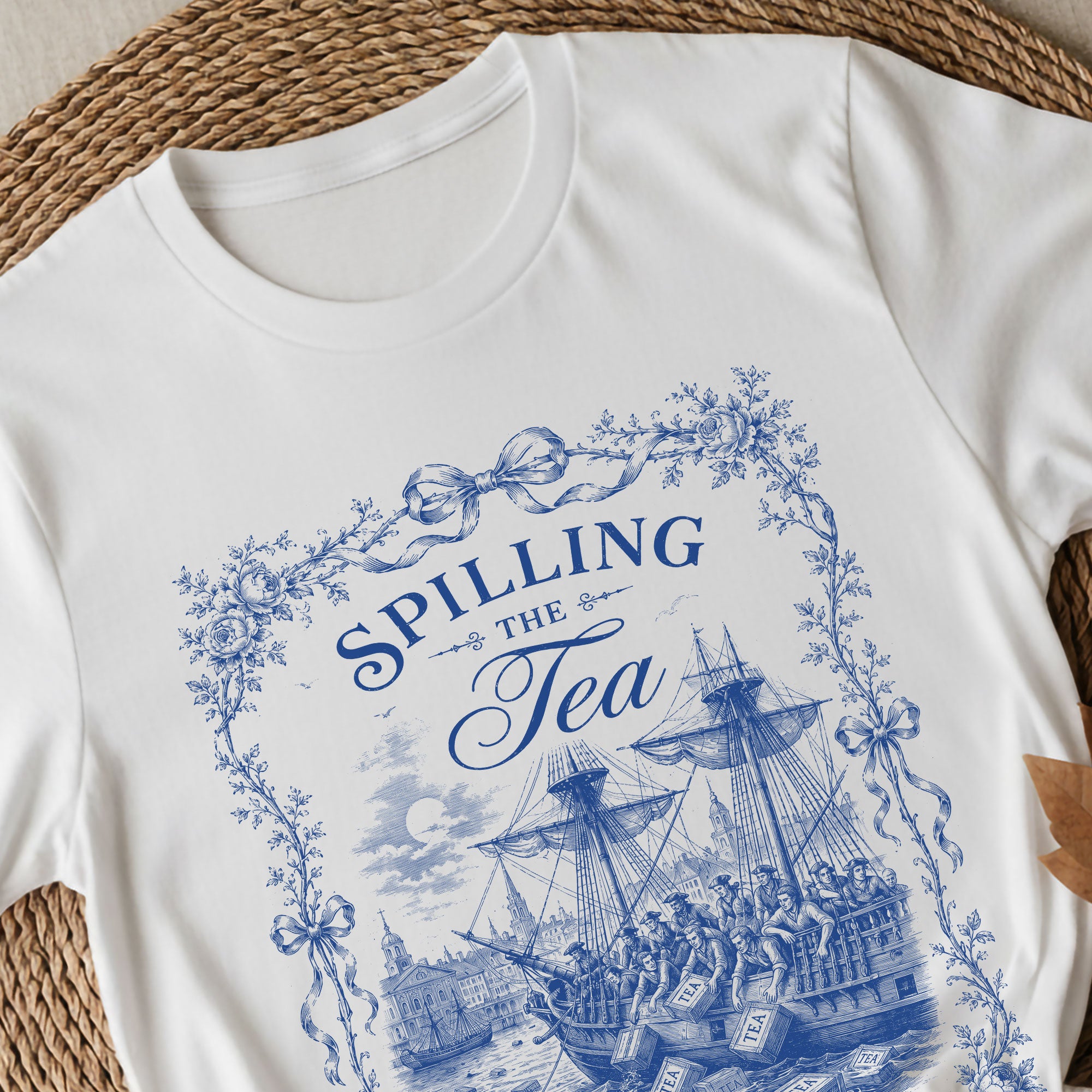 Spilling The Tea Since 1773 Shirt Vintage Blue Floral Tee Classic Boston Tea Party Top