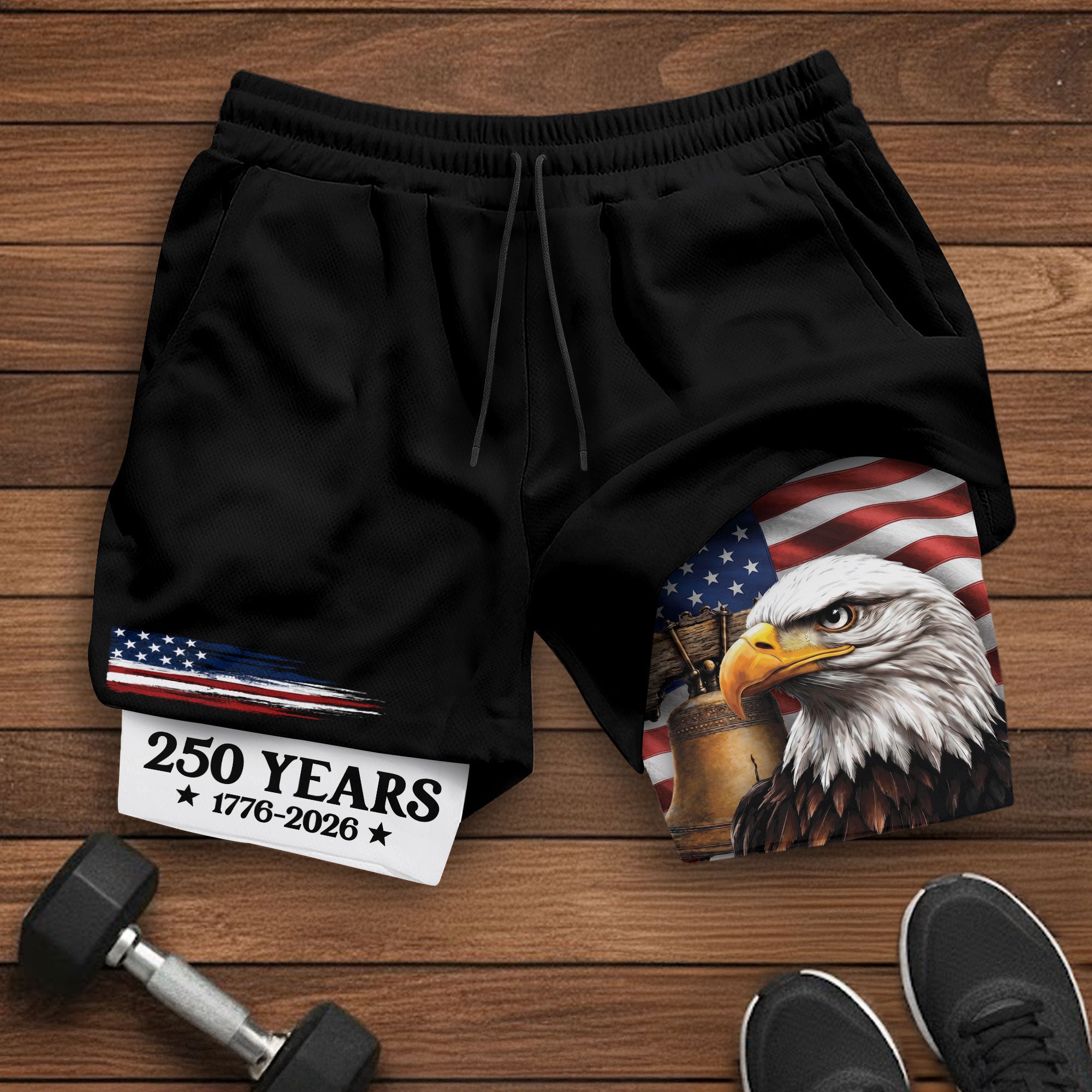 250 Years Eagle Gym Shorts 1776-2026 Patriotic American Flag Athletic Shorts