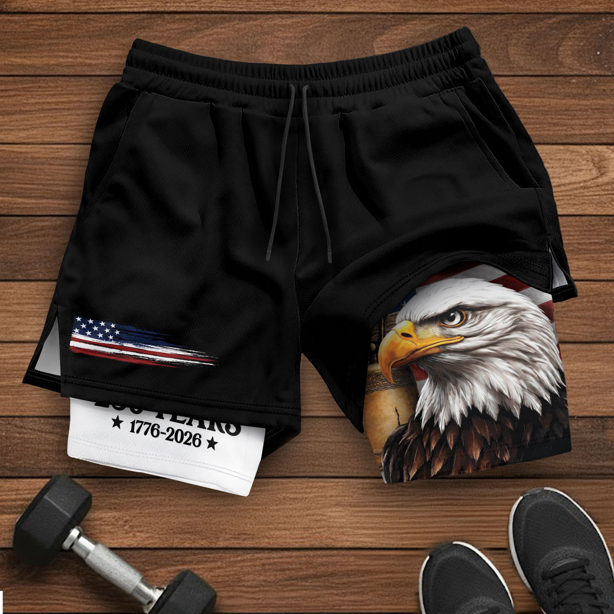 250 Years Eagle Gym Shorts 1776-2026 Patriotic American Flag Athletic Shorts - Rust Field Wear