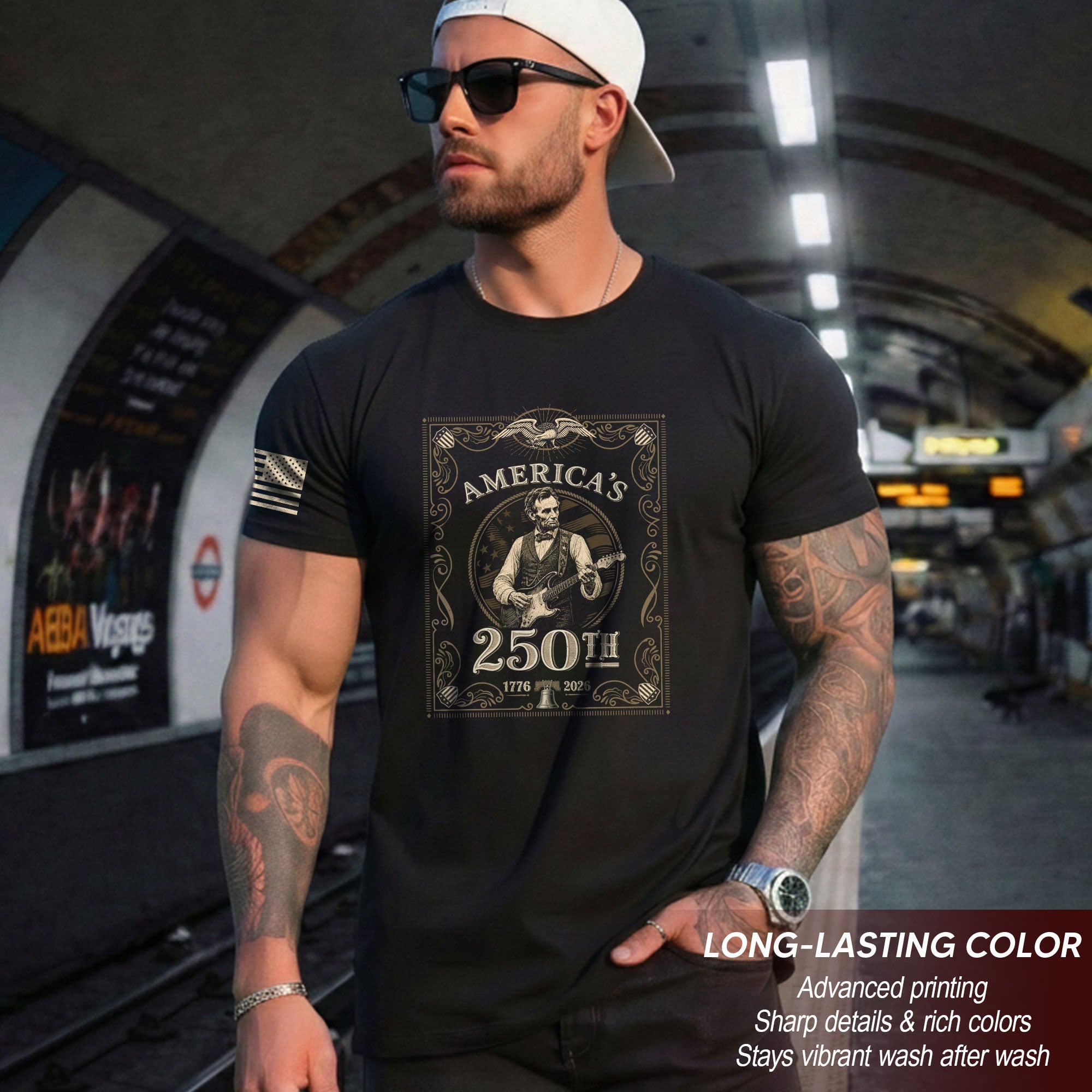 America’s 250th Anniversary Lincoln Playing Guitar Shirt 1776–2026 Vintage USA Independence