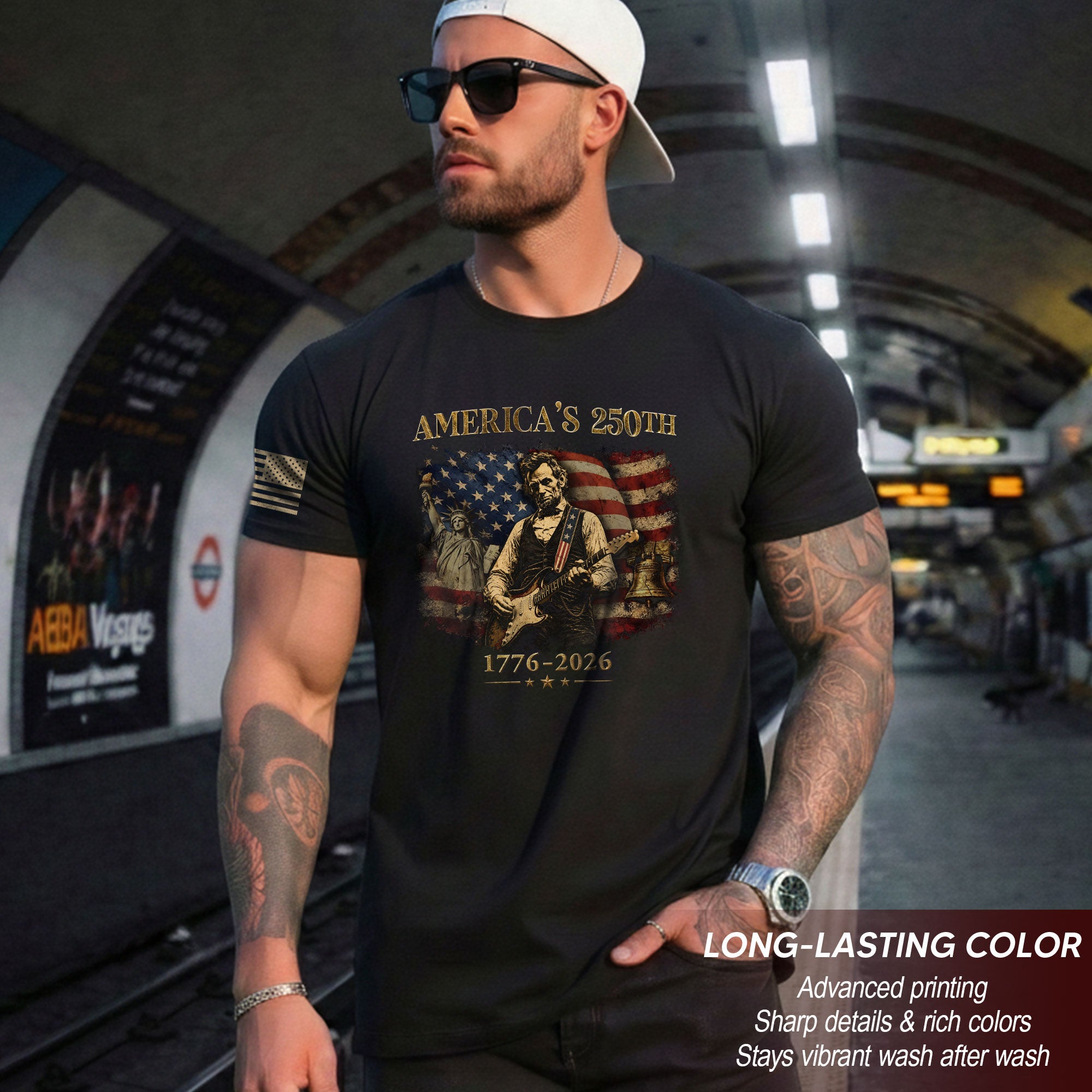 Liberty Bell Statue of Liberty Lincoln Guitar Shirt US Flag Patriotic 1776 2026 Tee