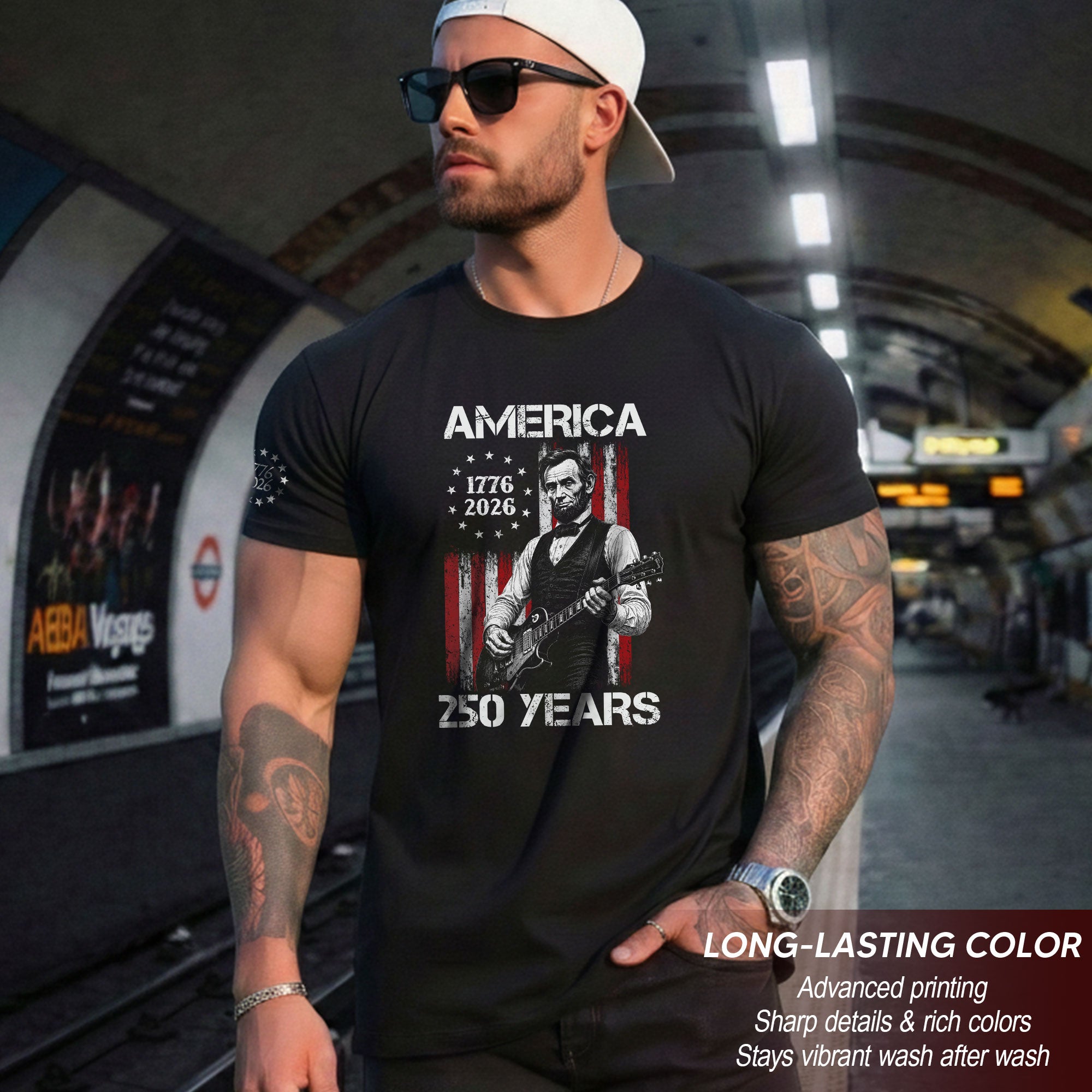 Betsy Ross Flag Lincoln Guitar Shirt Vintage 1776 2026 Patriotic US Flag 250 Years Tee