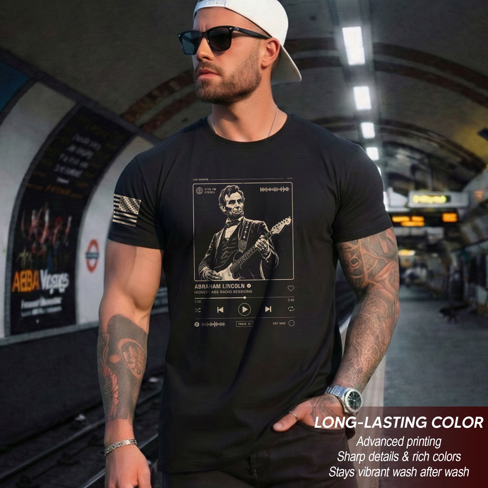 Abraham Lincoln Guitar Shirt Music Player Interface Patriotic Graphic Tee