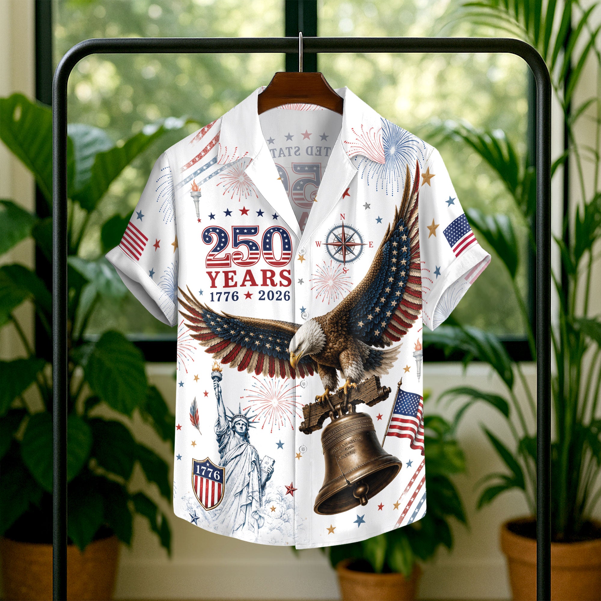 Hawaiian Shirt 4th of July Independence Day US Patriotic Eagle Graphic Button Down
