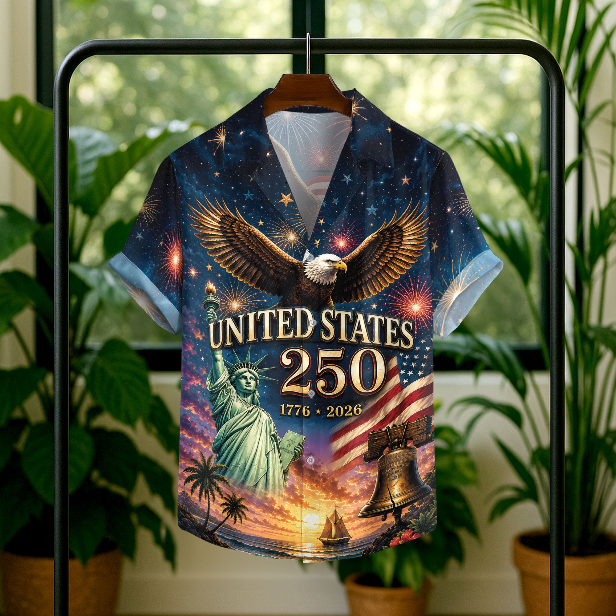 Hawaiian Shirt 250th Anniversary Patriotic US Flag Liberty Bell Gift For Men Women