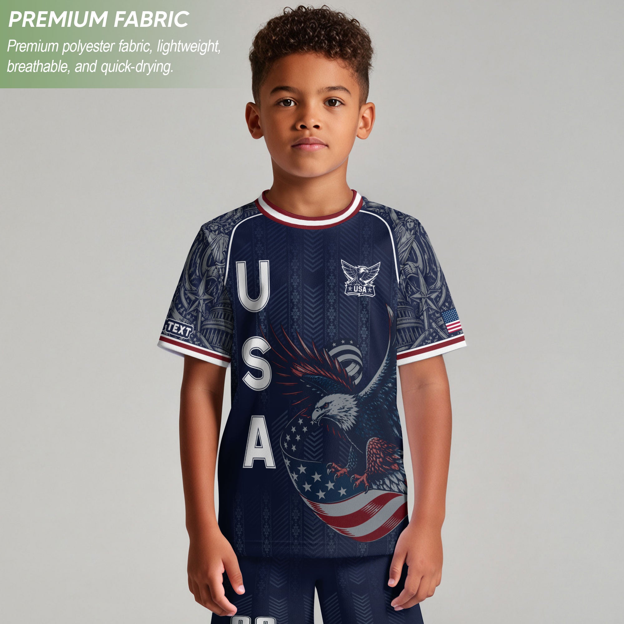 Custom Name Kids Soccer Jersey Personalized USA Youth Eagle Athletic Sport T Shirt
