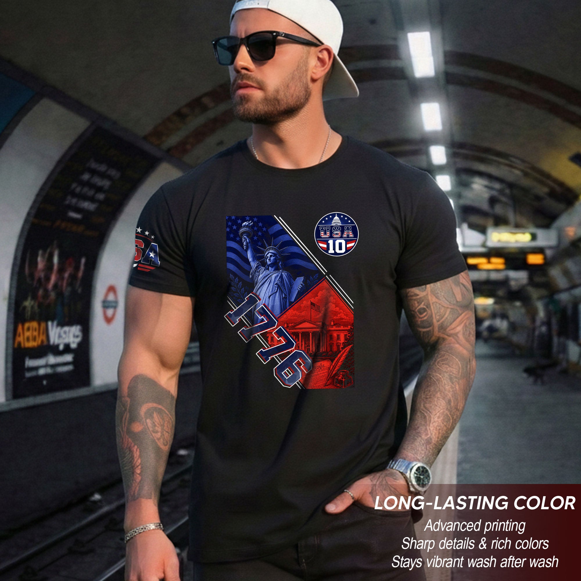USA 1776 Sport Graphic Tee Patriotic Number 10 Statue Of Liberty Heritage Style Shirt