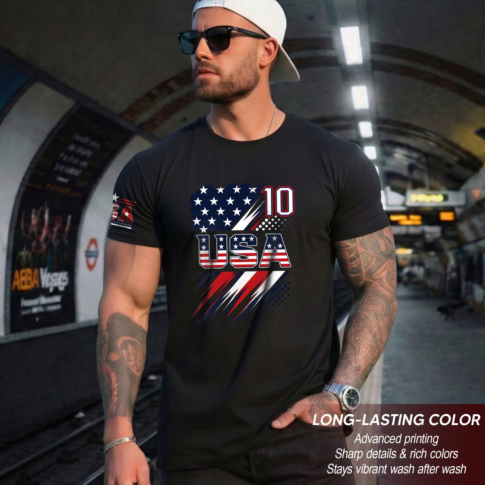 USA Number 10 Sport Tee Patriotic Stars And Stripes Graphic Mens Casual Fashion Shirt