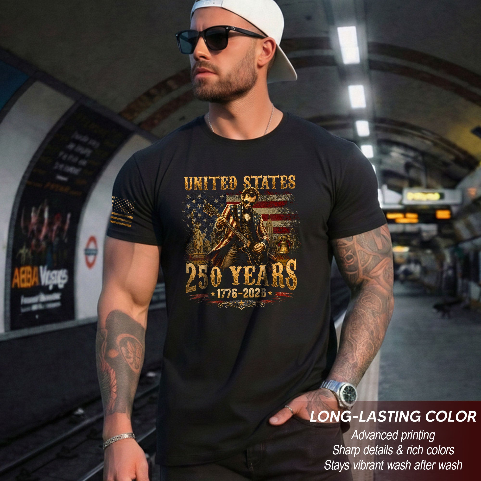Abraham Lincoln T-Shirt Playing Guitar 1776 2026 Patriotic Statue Liberty Graphic Tee