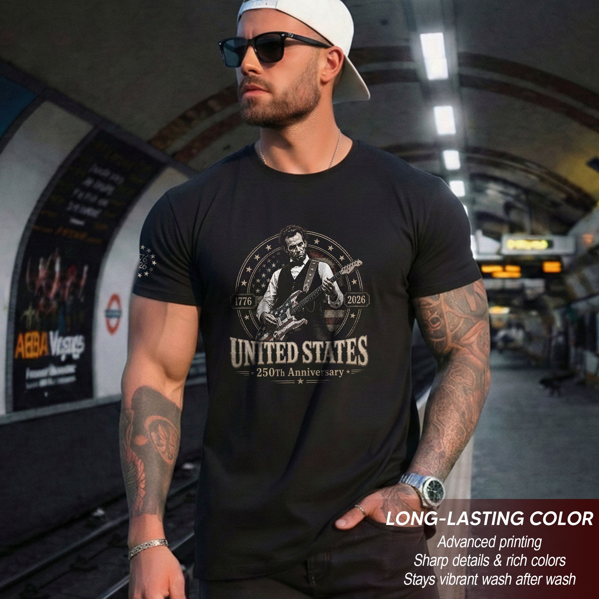 Mens T Shirt Patriotic 250 Years 1776-2026 Abraham Lincoln Star Badge Graphic Tee - Rust Field Wear