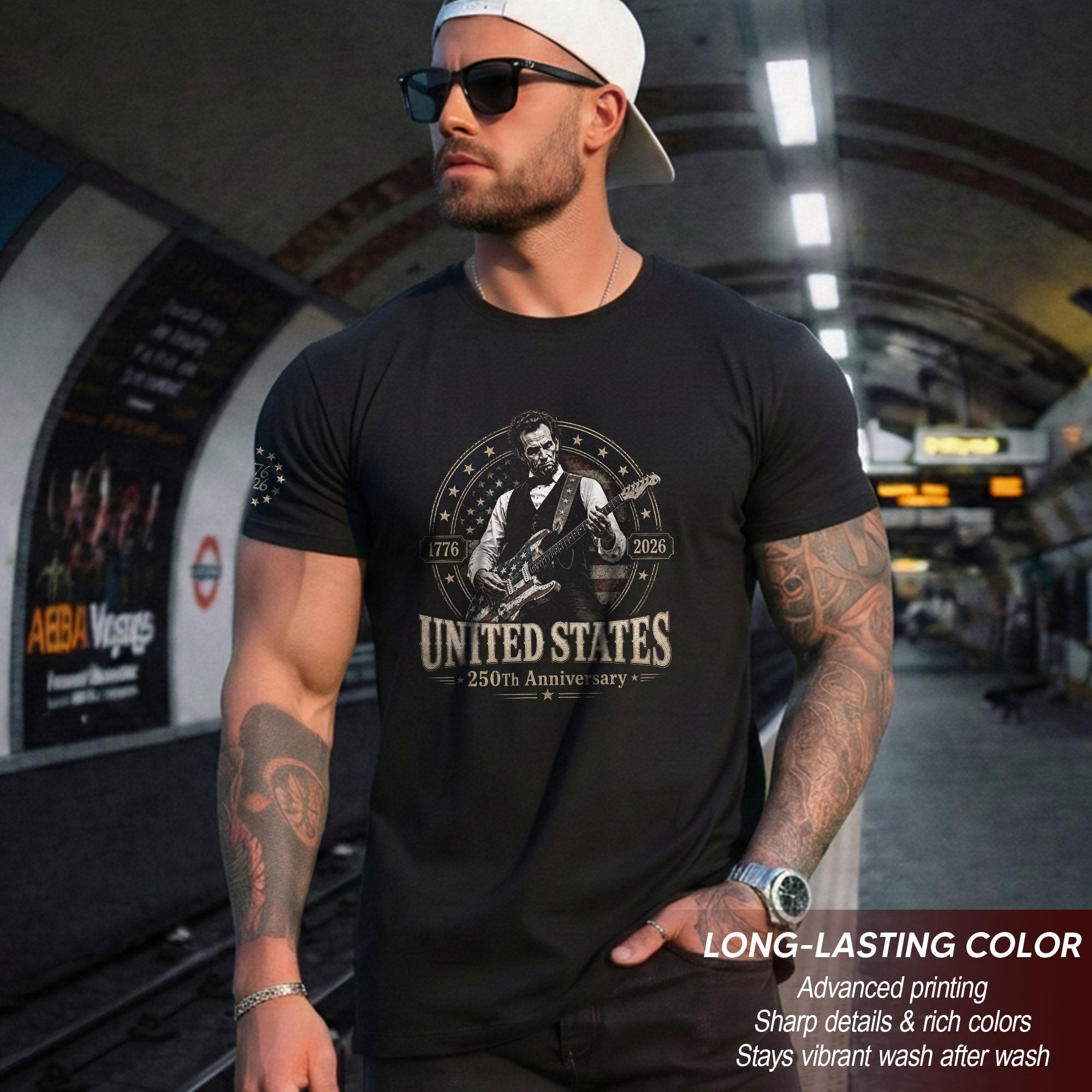 Mens T Shirt Patriotic 250 Years 1776-2026 Abraham Lincoln Star Badge Graphic Tee - Rust Field Wear