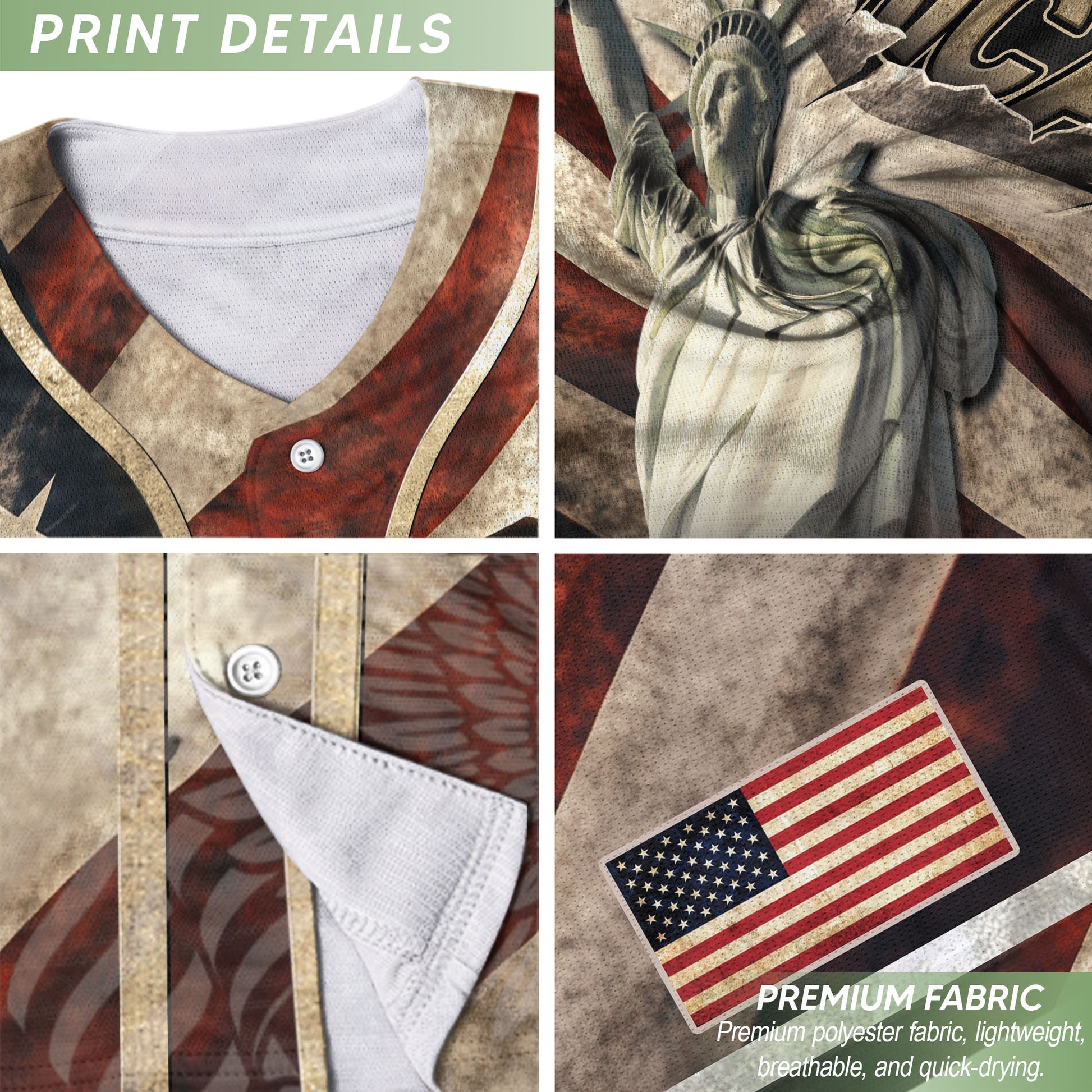 America Baseball Jersey 250 Years 1776-2026 Ripped Flag Patriotic Statue Of Liberty - Rust Field Wear